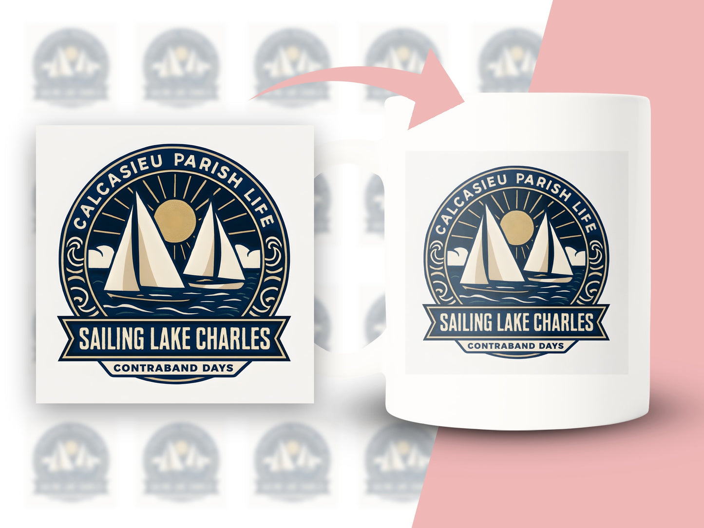 Calcasieu Parish Contraband Days Mug, Sailing Lake Charles Nautical Coffee Cup, Vintage Style Souvenir, Ceramic Drinkware