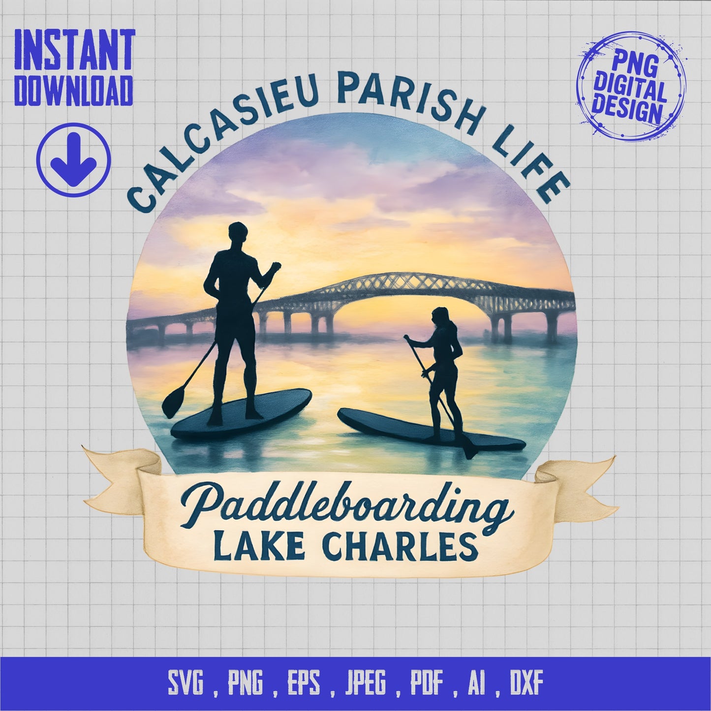 Paddleboarding Lake Charles Digital svg, png, eps, jpeg, ai - Instant Download Graphic Design for Calcasieu Parish Life