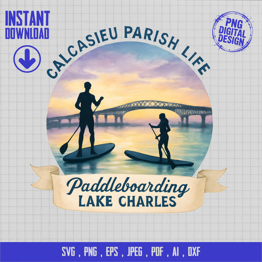 Paddleboarding Lake Charles Digital svg, png, eps, jpeg, ai - Instant Download Graphic Design for Calcasieu Parish Life