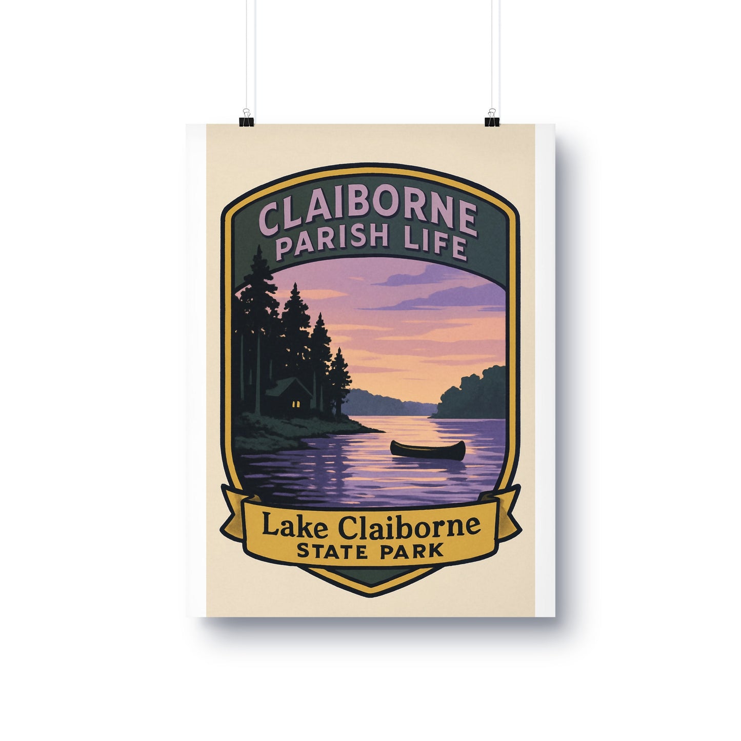 Vintage Style Lake Claiborne State Park Poster, Retro Travel Art, Wall Decor, Nature Landscape Print, Outdoor Scene, Boat Water Reflection