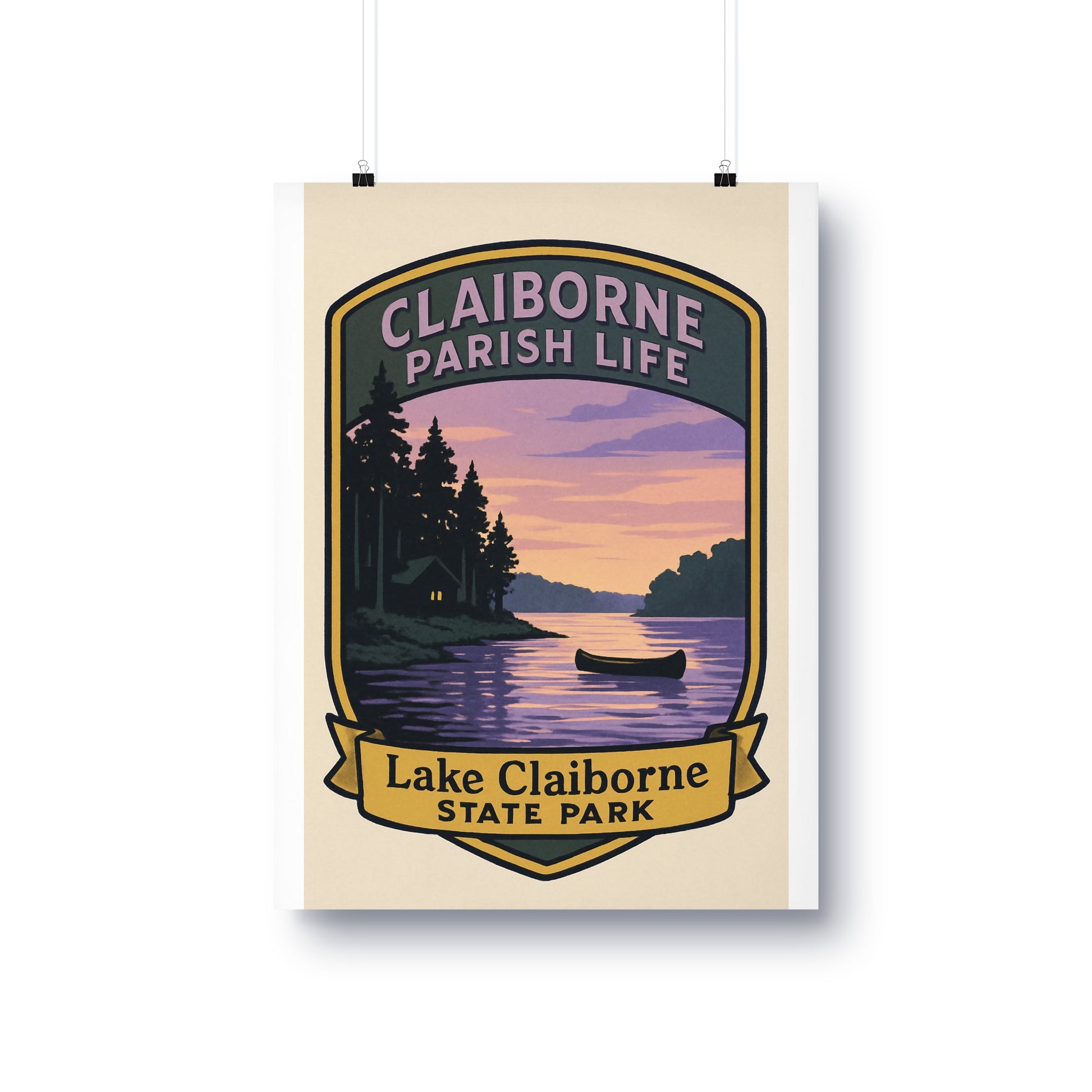 Vintage Style Lake Claiborne State Park Poster, Retro Travel Art, Wall Decor, Nature Landscape Print, Outdoor Scene, Boat Water Reflection