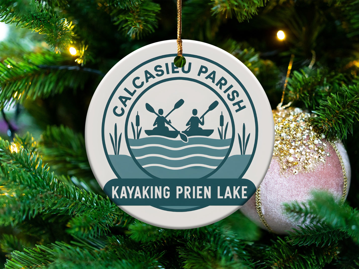 Calcasieu Parish Kayaking Prien Lake Christmas Ornament, Tree Decoration, Holiday Gift, Outdoor Sports Theme, Festive Season Decor
