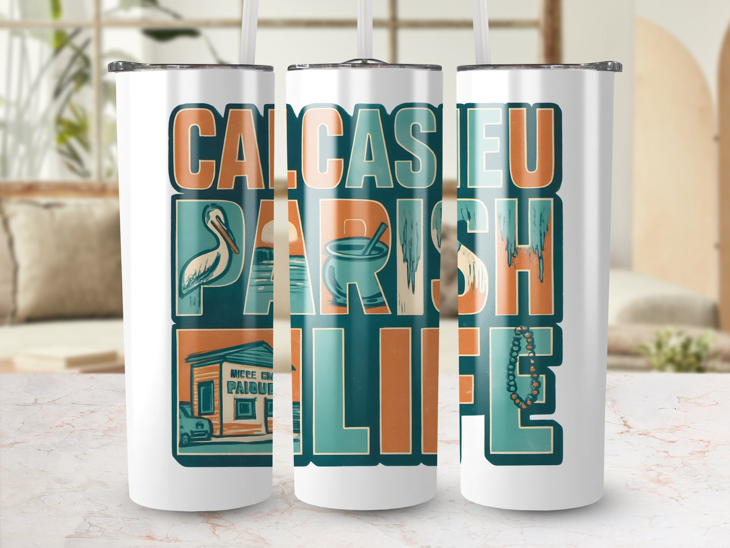 Calcasieu Parish Life Insulated Tumbler, Vintage Style Travel Mug, Custom Graphic Drinkware, Unique Louisiana Souvenir, Stainless Steel