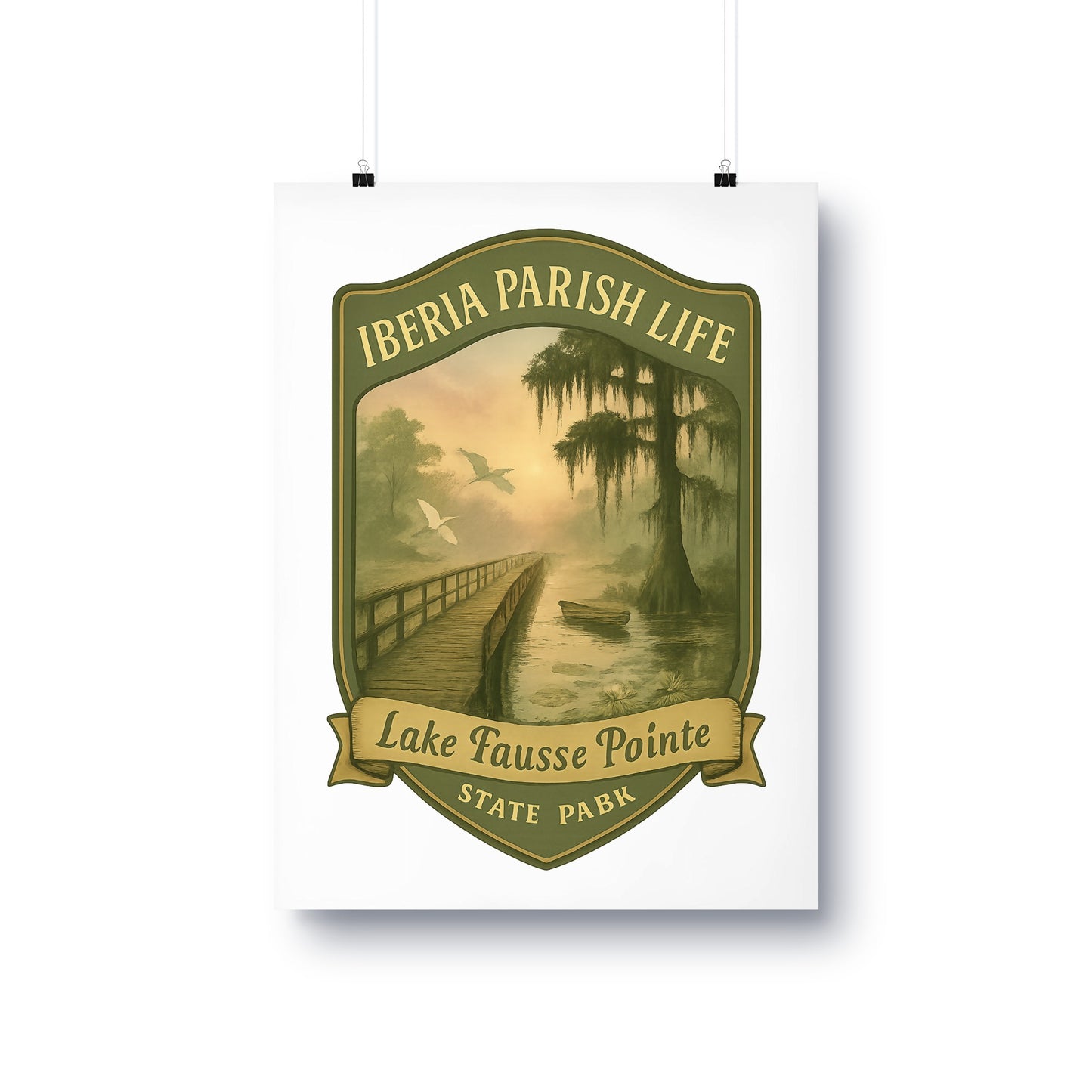 Vintage Iberia Parish Life Poster, Lake Fausse Pointe State Park Wall Art, Louisiana Swamp Scenery Decor
