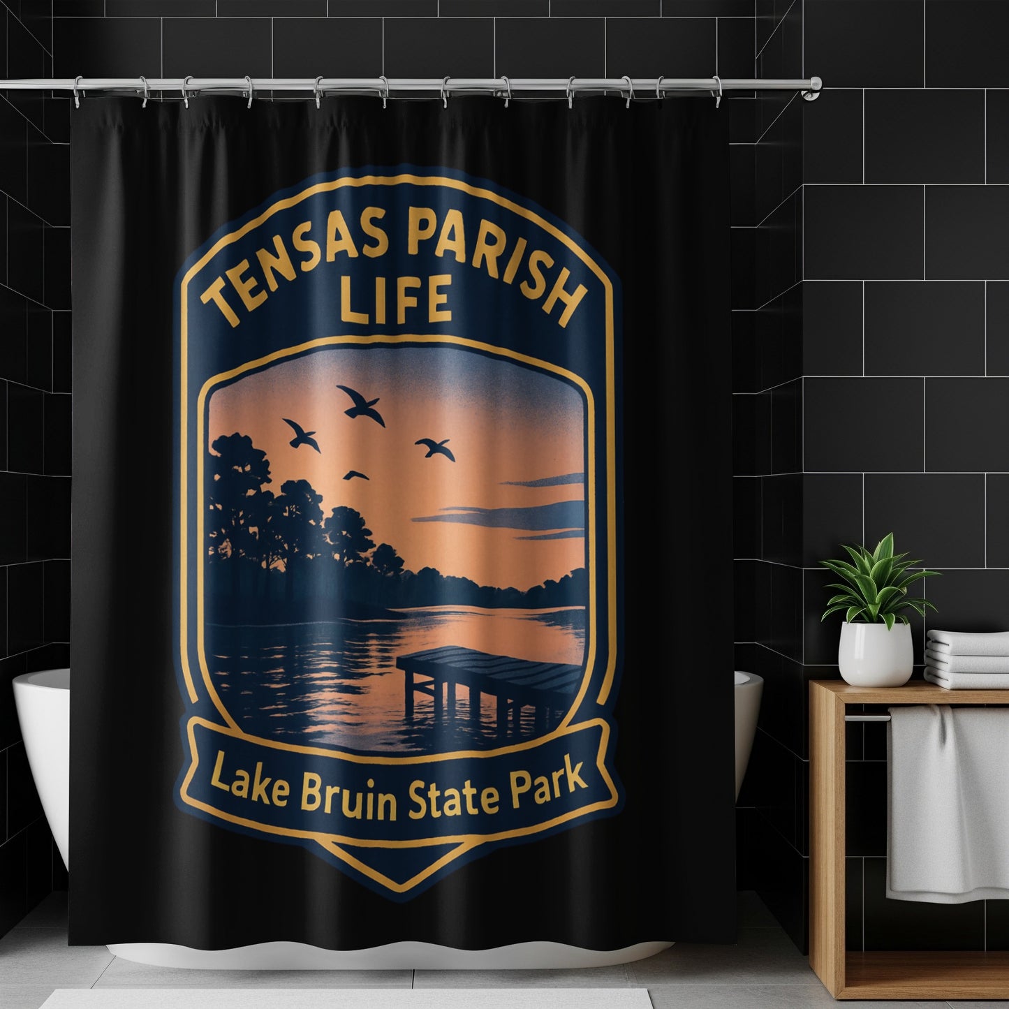 Tensas Parish Life Lake Bruin State Park Shower Curtain, Scenic Nature Bathroom Decor