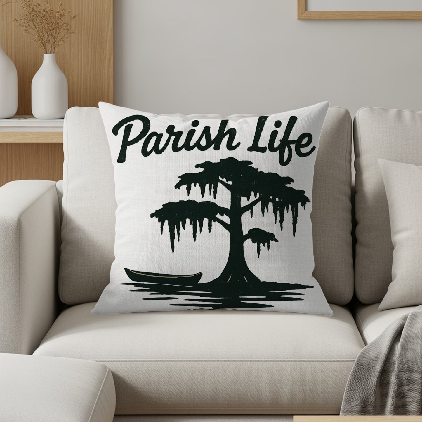 Parish Life Tree and Boat Throw Pillow product