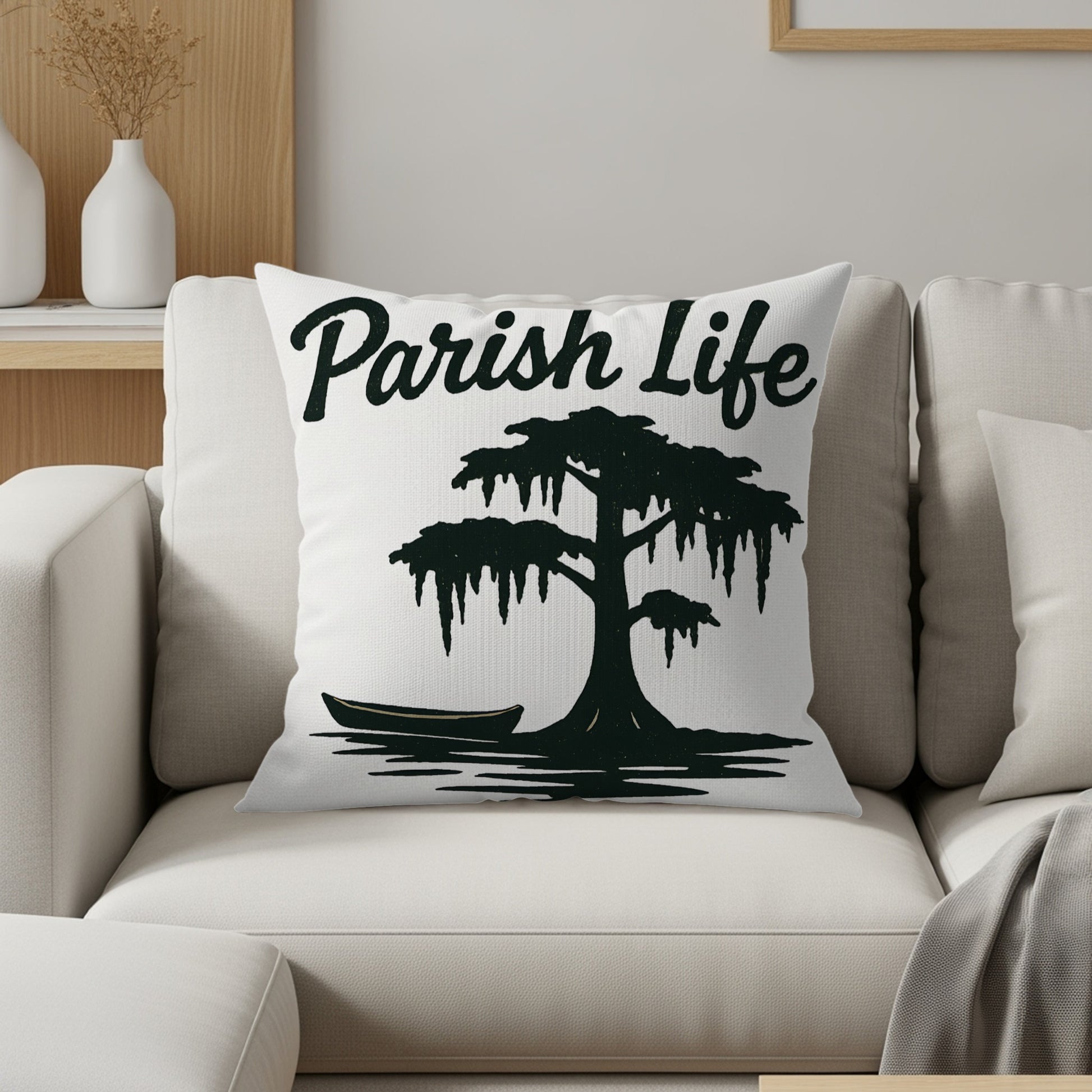 Parish Life Tree and Boat Throw Pillow product
