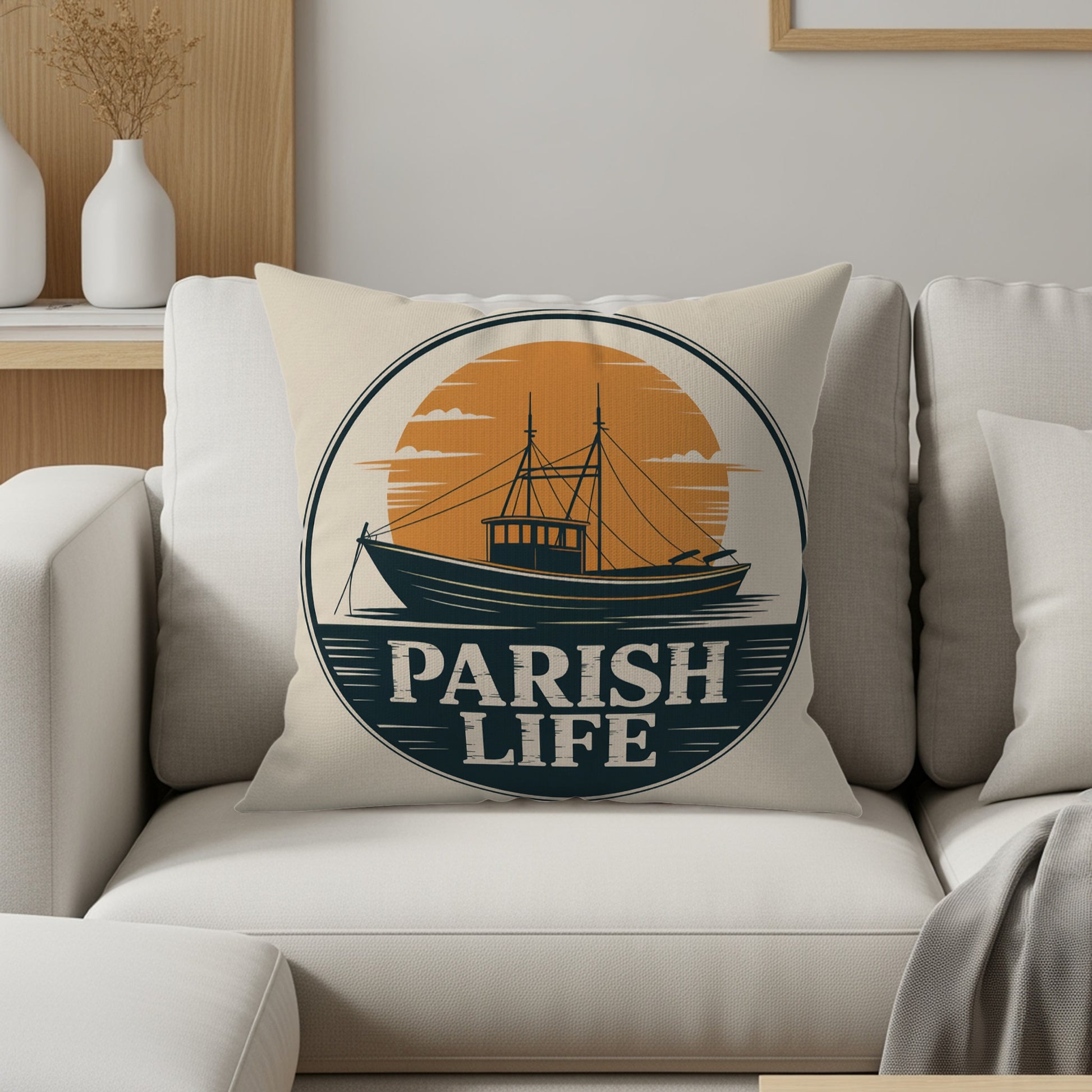 Parish Life Fishing Boat Print Throw Pillow product