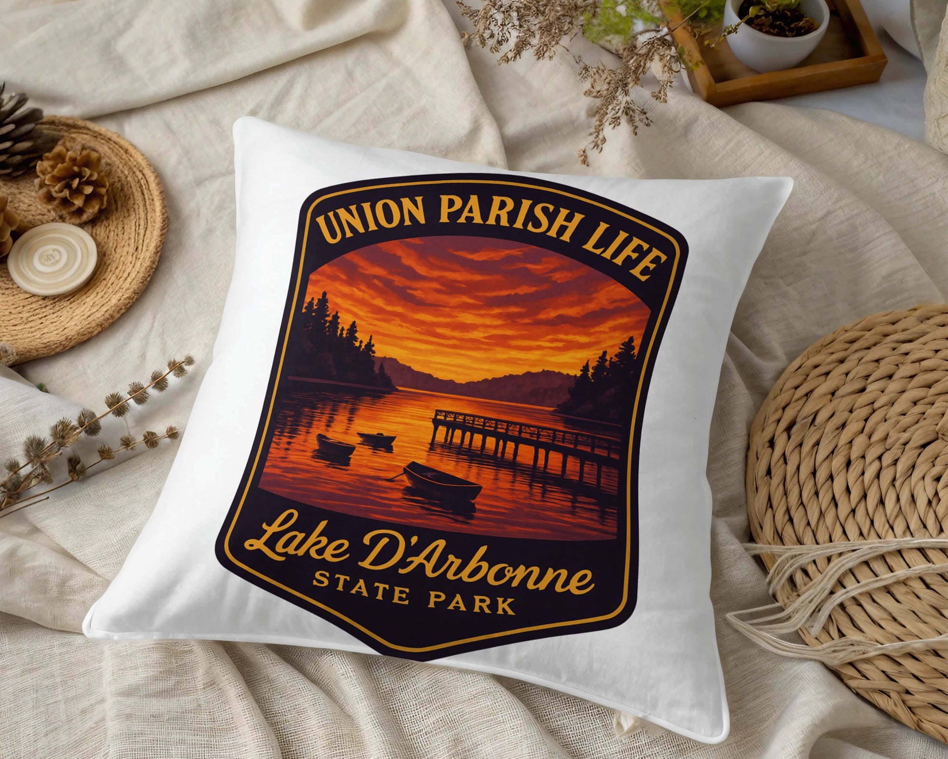 Union Parish Life Lake D'Arbonne State Park Sunset Graphic Throw Pillow Cover Decorative Home Decor