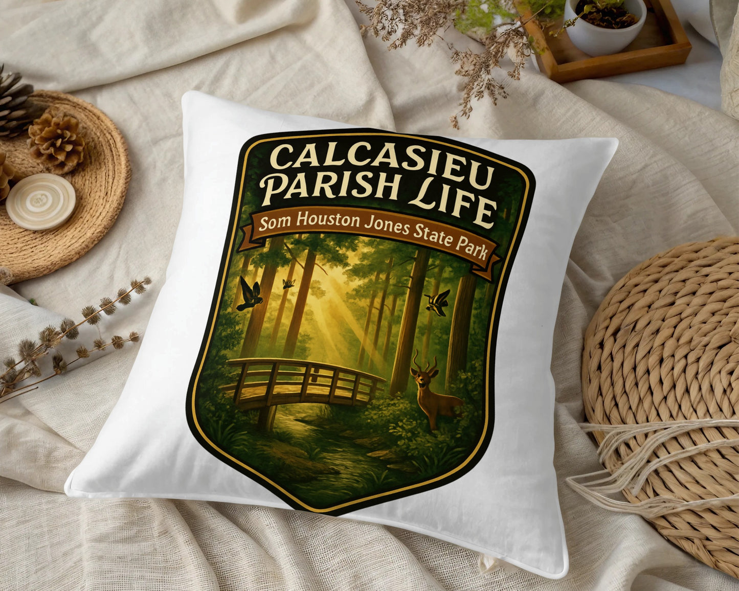 Calcasieu Parish Life Pillow Cover, Sam Houston Jones State Park Decorative Cushion, Rustic Home Decor, Nature Wildlife Throw Pillow