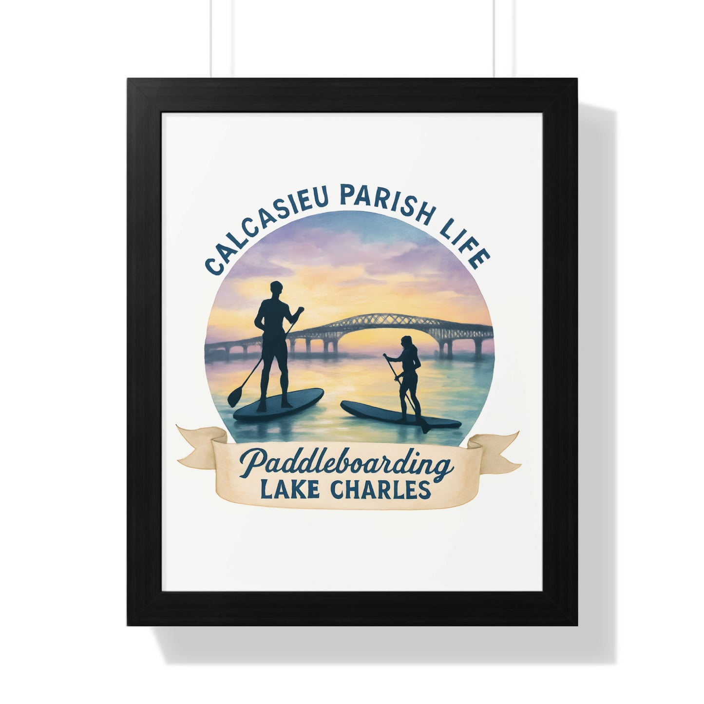 Calcasieu Parish Life Paddleboarding Lake Charles Poster, Framed Wall Art Decor, Louisiana Sunrise Scenery, Water Sports Enthusiast Gift.