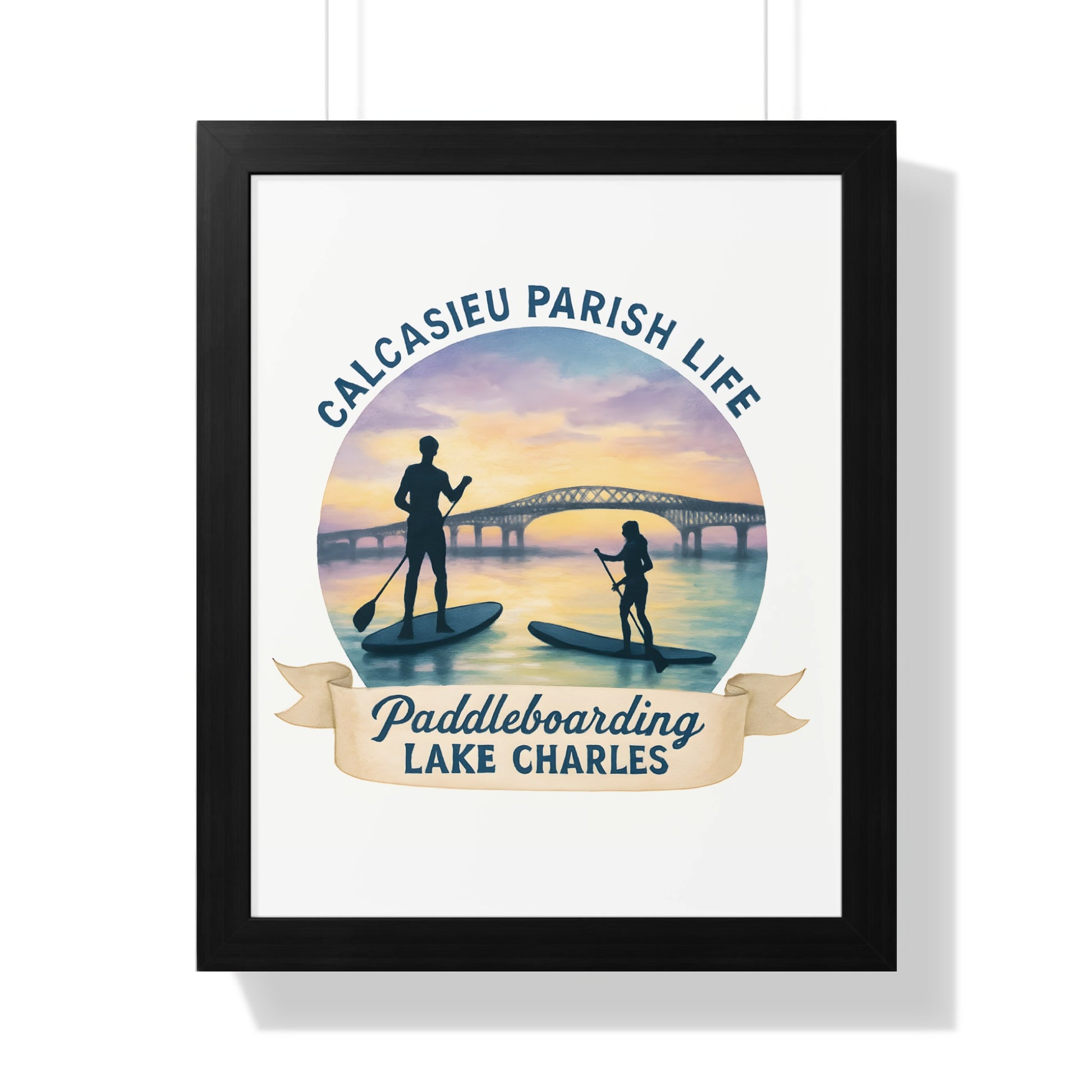 Calcasieu Parish Life Paddleboarding Lake Charles Poster, Framed Wall Art Decor, Louisiana Sunrise Scenery, Water Sports Enthusiast Gift.