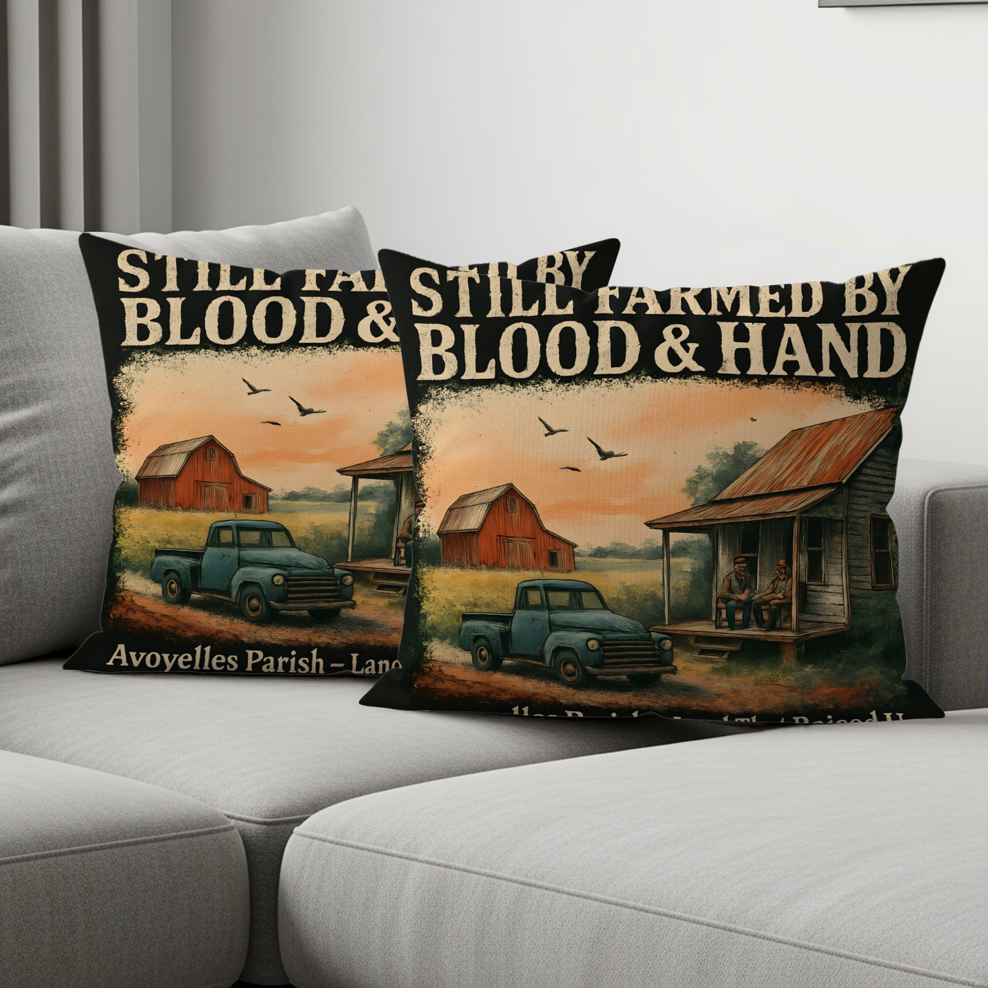 Still Farmed by Blood and Hand Cushions product type