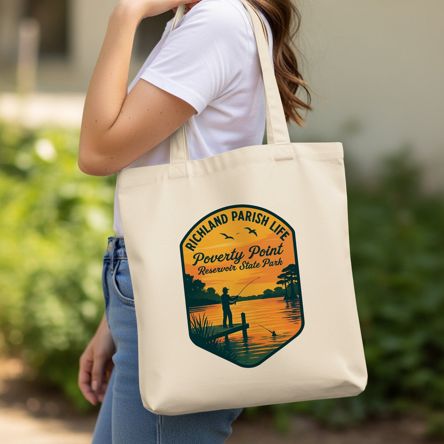 Richland Parish Life Poverty Point Reservoir Canvas Tote Bag, Eco-Friendly Reusable Shopping Bag