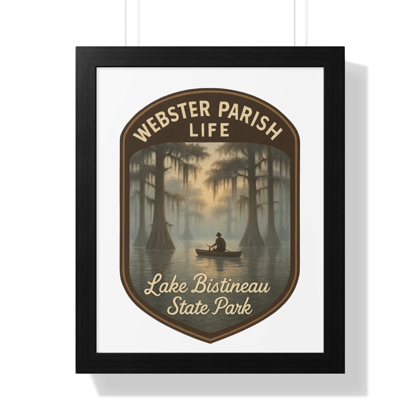 Vintage Webster Parish Life Poster, Lake Bistineau State Park Art, Rustic Framed Wall Decor, Southern Landscape Illustration