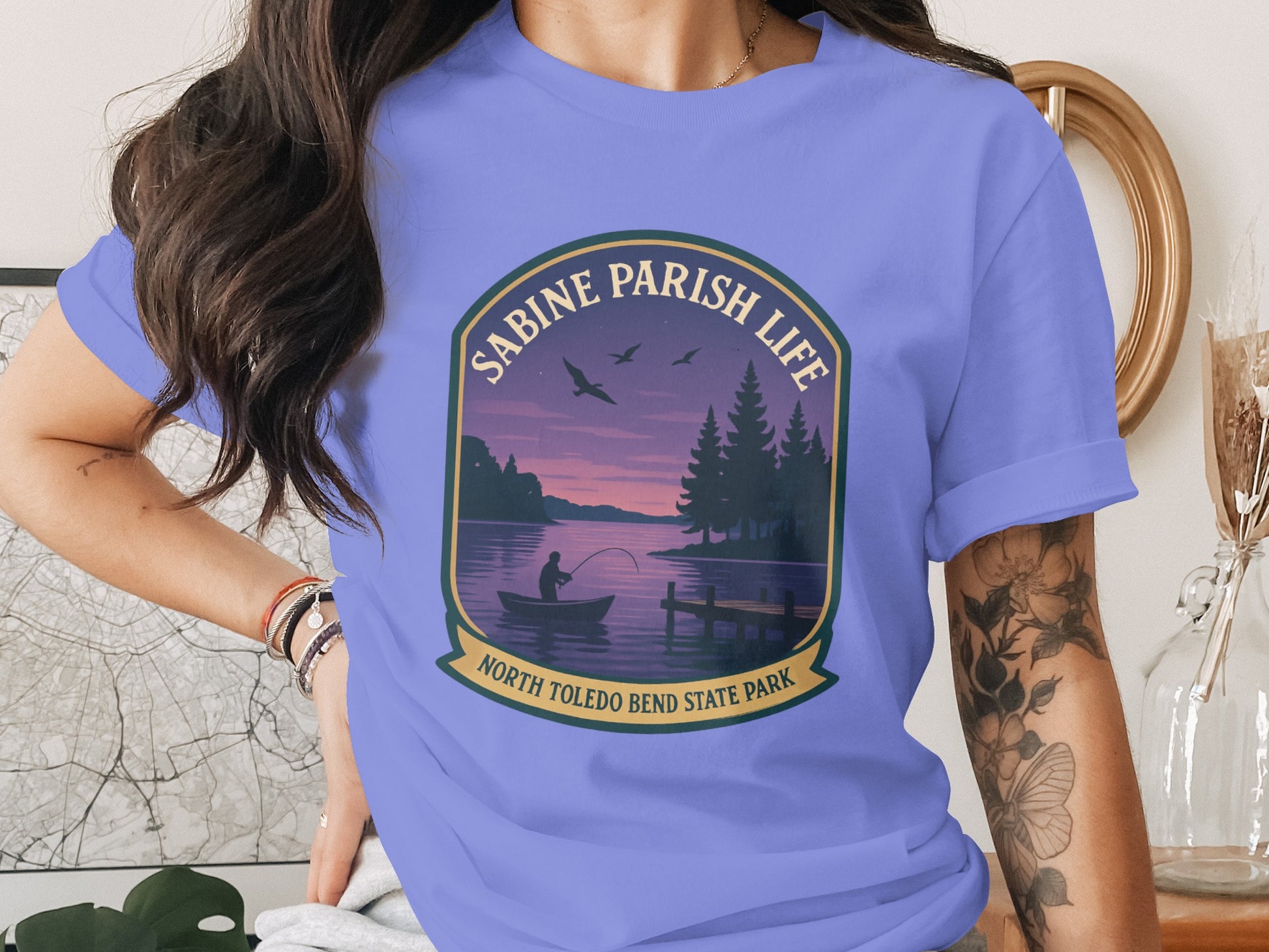 Sabine Parish Life North Toledo Bend State Park Vintage Graphic T-Shirt, Sunset Lake Design, Soft Cotton Tee