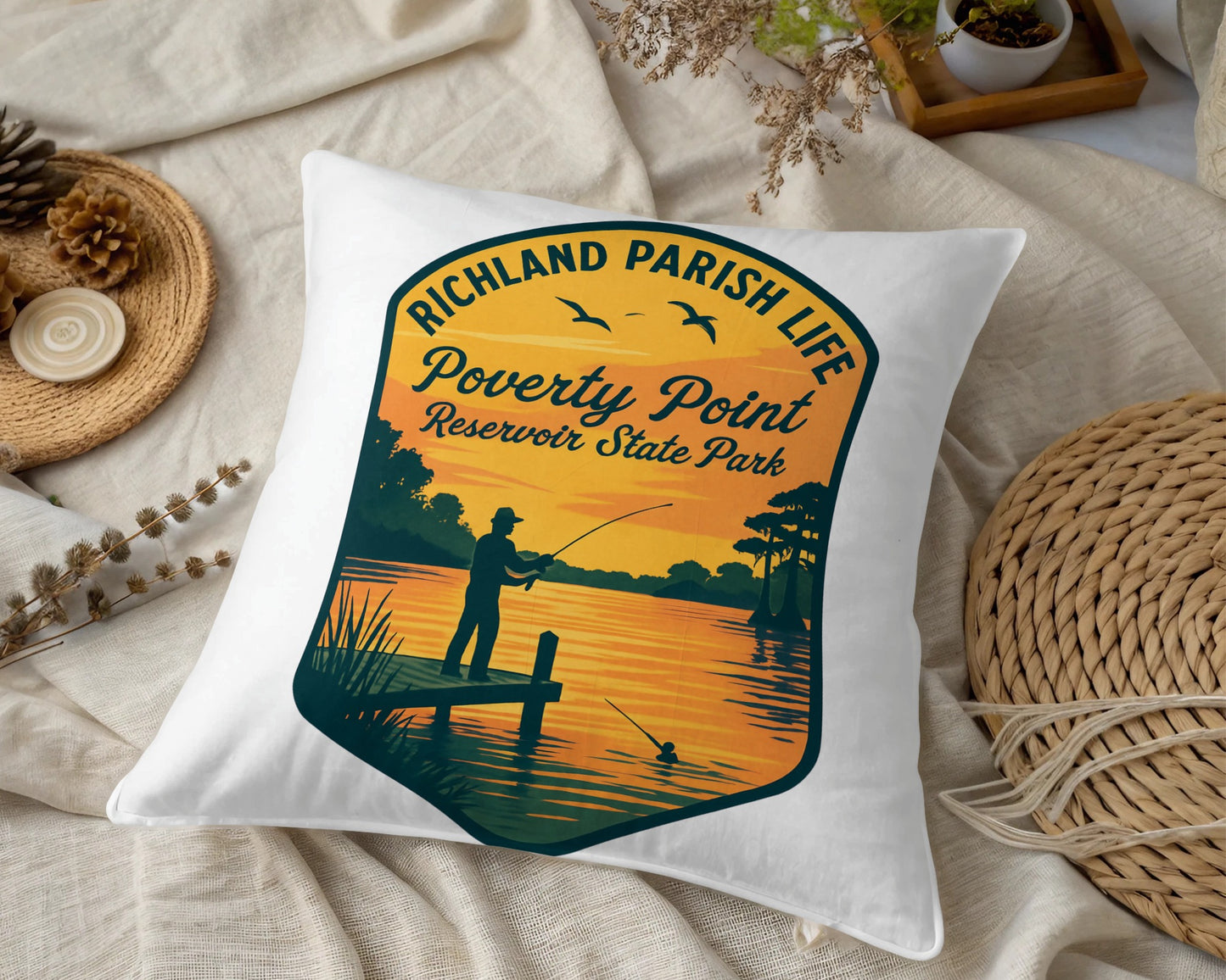 Richland Parish Life Poverty Point Reservoir State Park Sunset Fishing Pillow Cover Decor