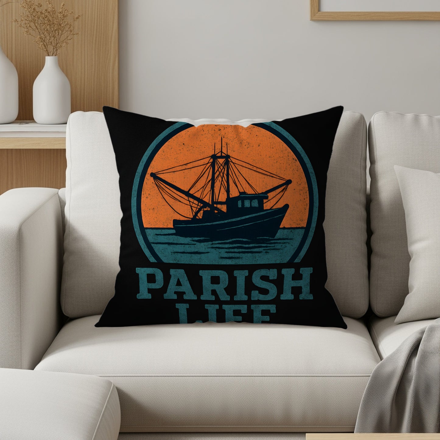 Parish Life Boat Graphic Throw Pillow product type