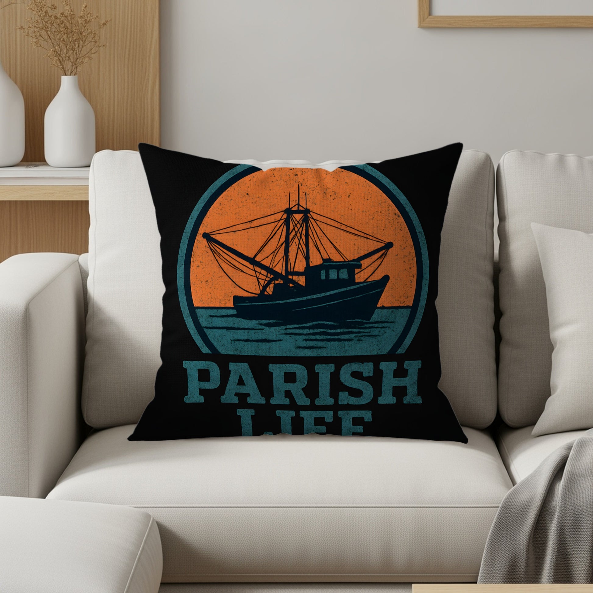 Parish Life Boat Graphic Throw Pillow product type