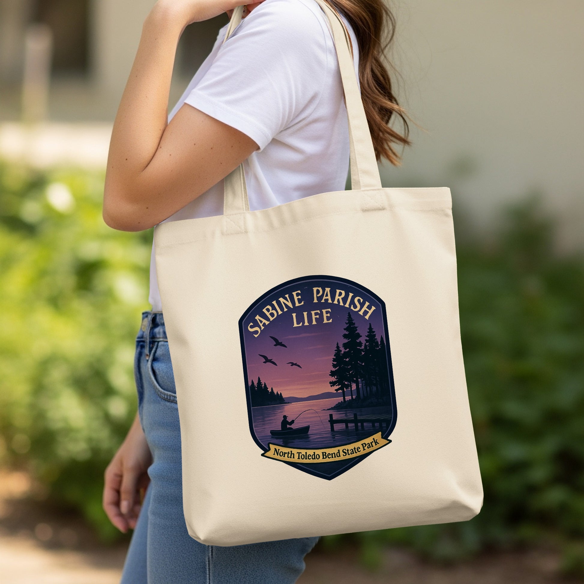 Sabine Parish Life Tote Bag, North Toledo Bend State Park, Canvas Shopper, Eco-Friendly Carryall, Durable Grocery Bag