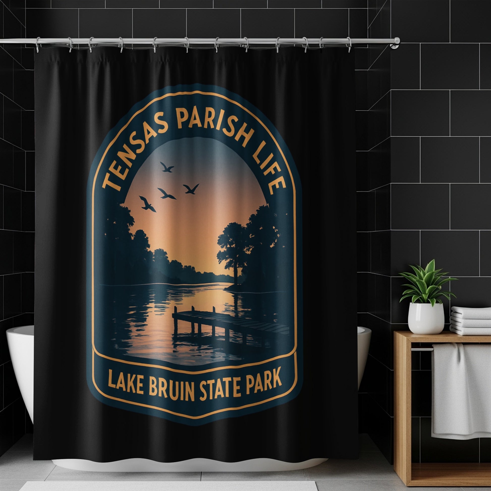 Tensas Parish Life Lake Bruin State Park Shower Curtain, Scenic Bathroom Decor, Nature-Themed Home Accessory