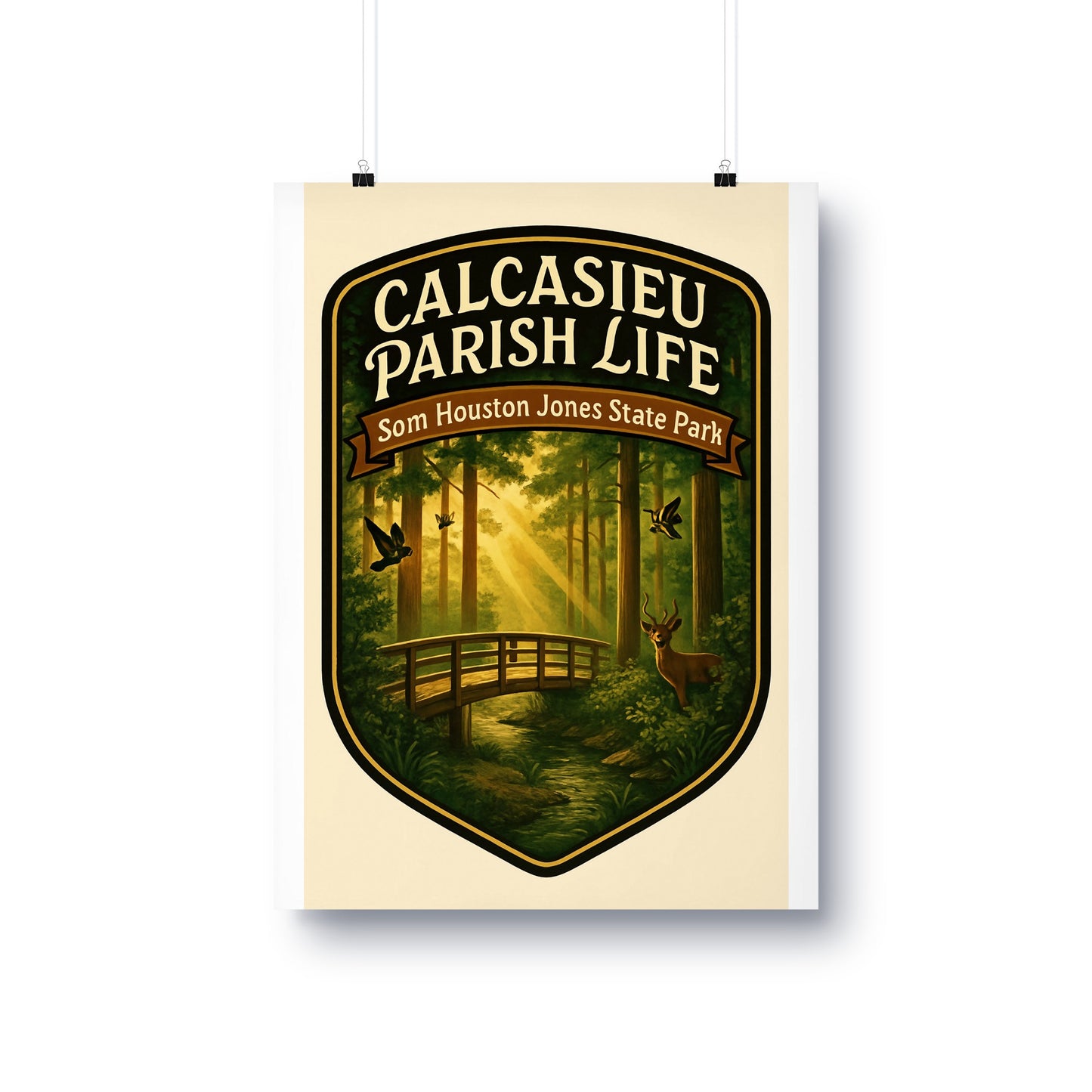 Calcasieu Parish Life Poster, Sam Houston Jones State Park Art, Vintage Style Nature and Wildlife Wall Decor, Louisiana Park Illustration