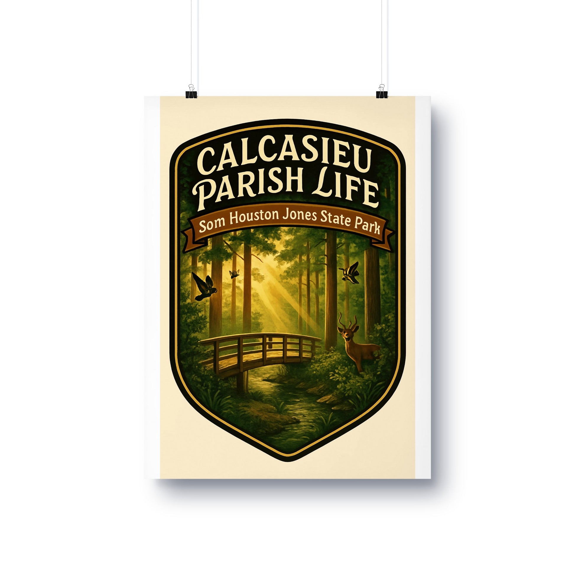 Calcasieu Parish Life Poster, Sam Houston Jones State Park Art, Vintage Style Nature and Wildlife Wall Decor, Louisiana Park Illustration