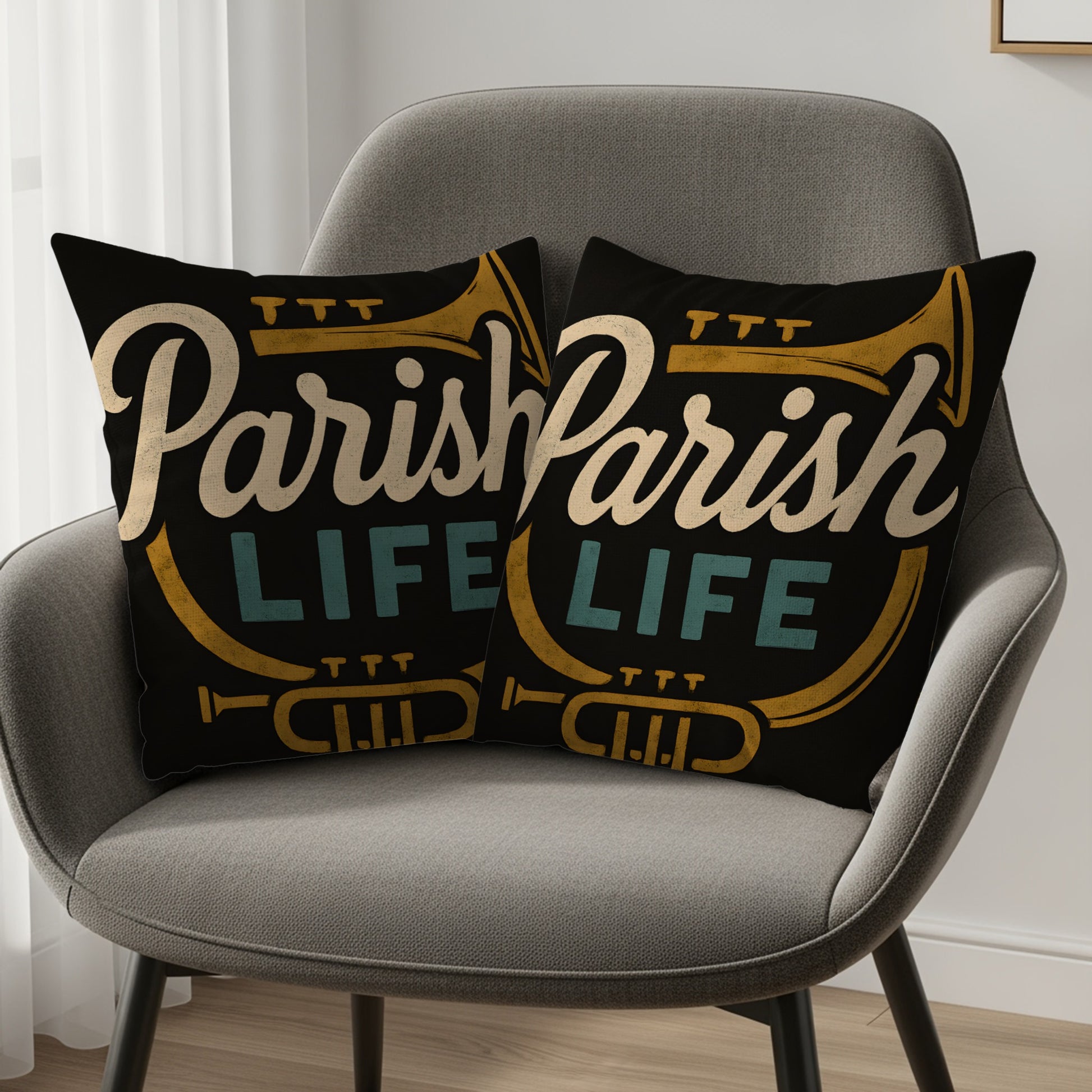 Parish Life Trumpet Graphic Throw Pillows product