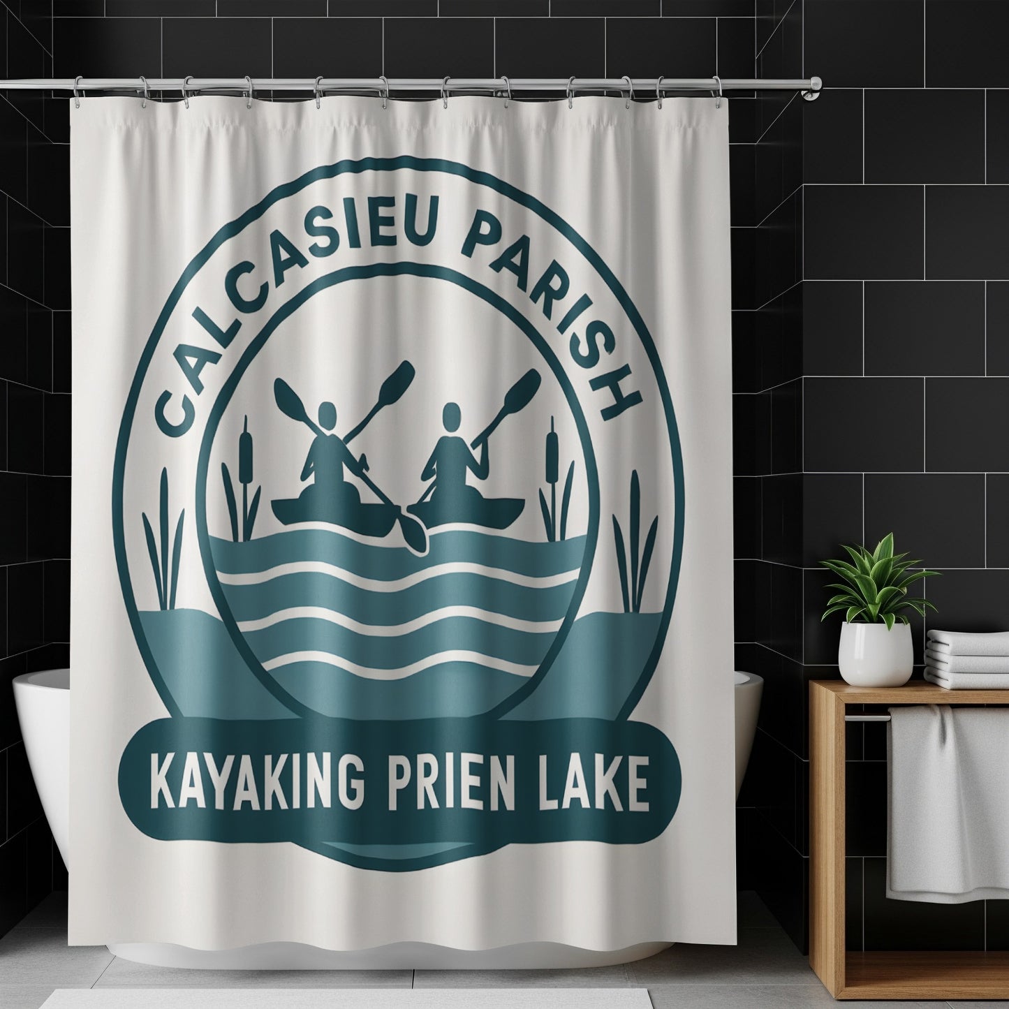 Calcasieu Parish Kayaking Prien Lake Shower Curtain, Nautical Bathroom Decor, Outdoor Adventure Theme, Waterproof Fabric