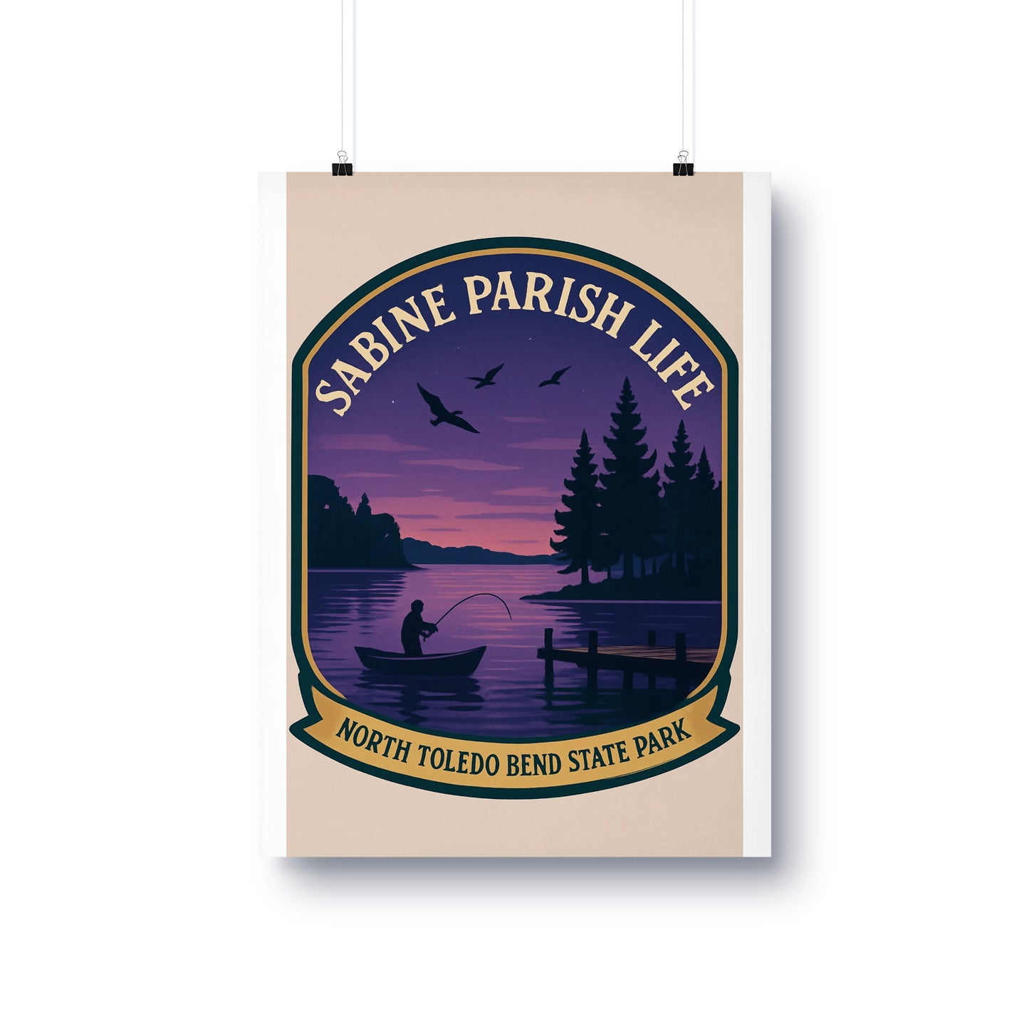 Sabine Parish Life North Toledo Bend State Park Poster, Vintage Style Lake Fishing Wall Art, Sunset Scenery Home Decor