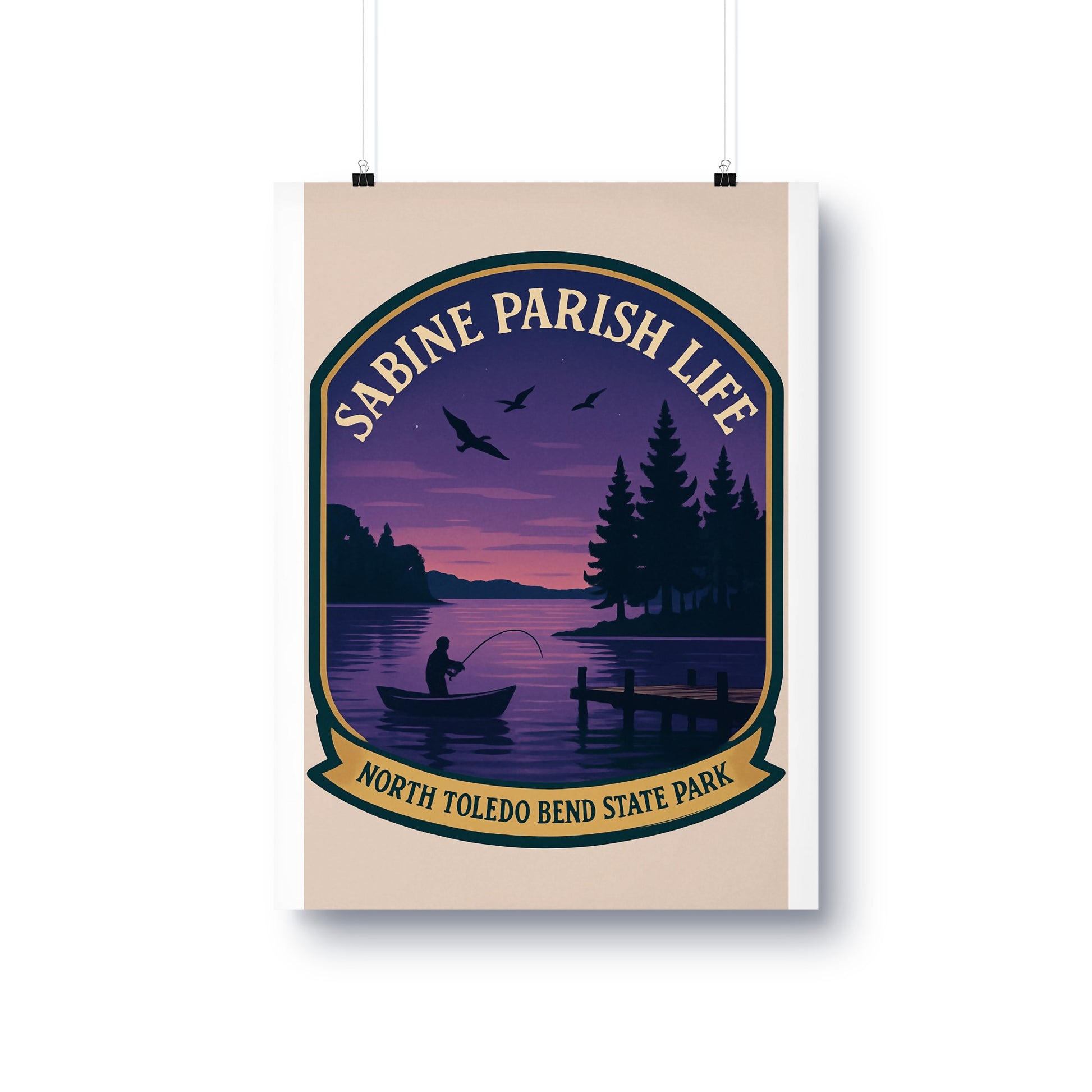 Sabine Parish Life North Toledo Bend State Park Poster, Vintage Style Lake Fishing Wall Art, Sunset Scenery Home Decor