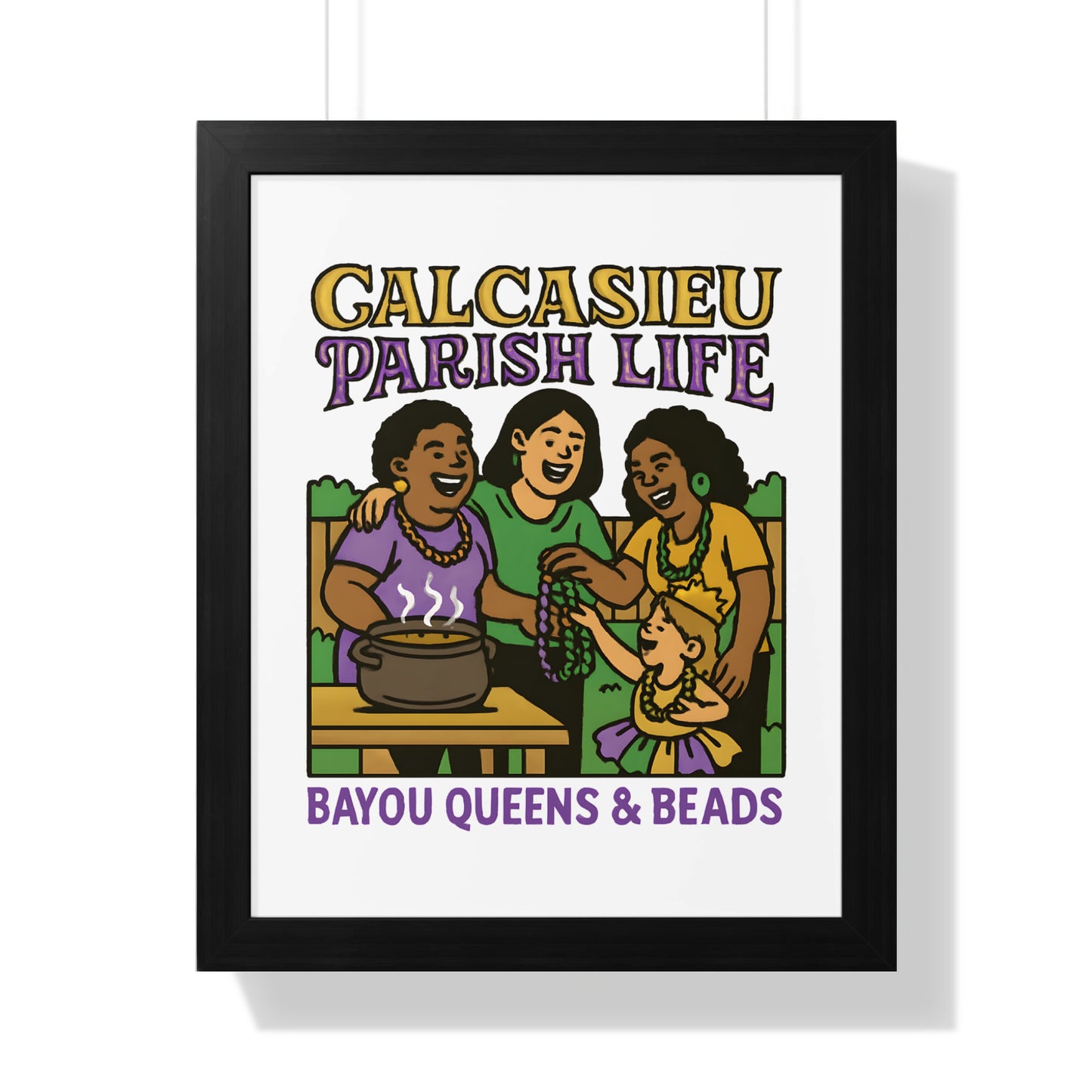 Calcasieu Parish Life Poster, Bayou Queens and Beads, Colorful Framed Art, Louisiana Culture Wall Decor, Unique Gift Idea