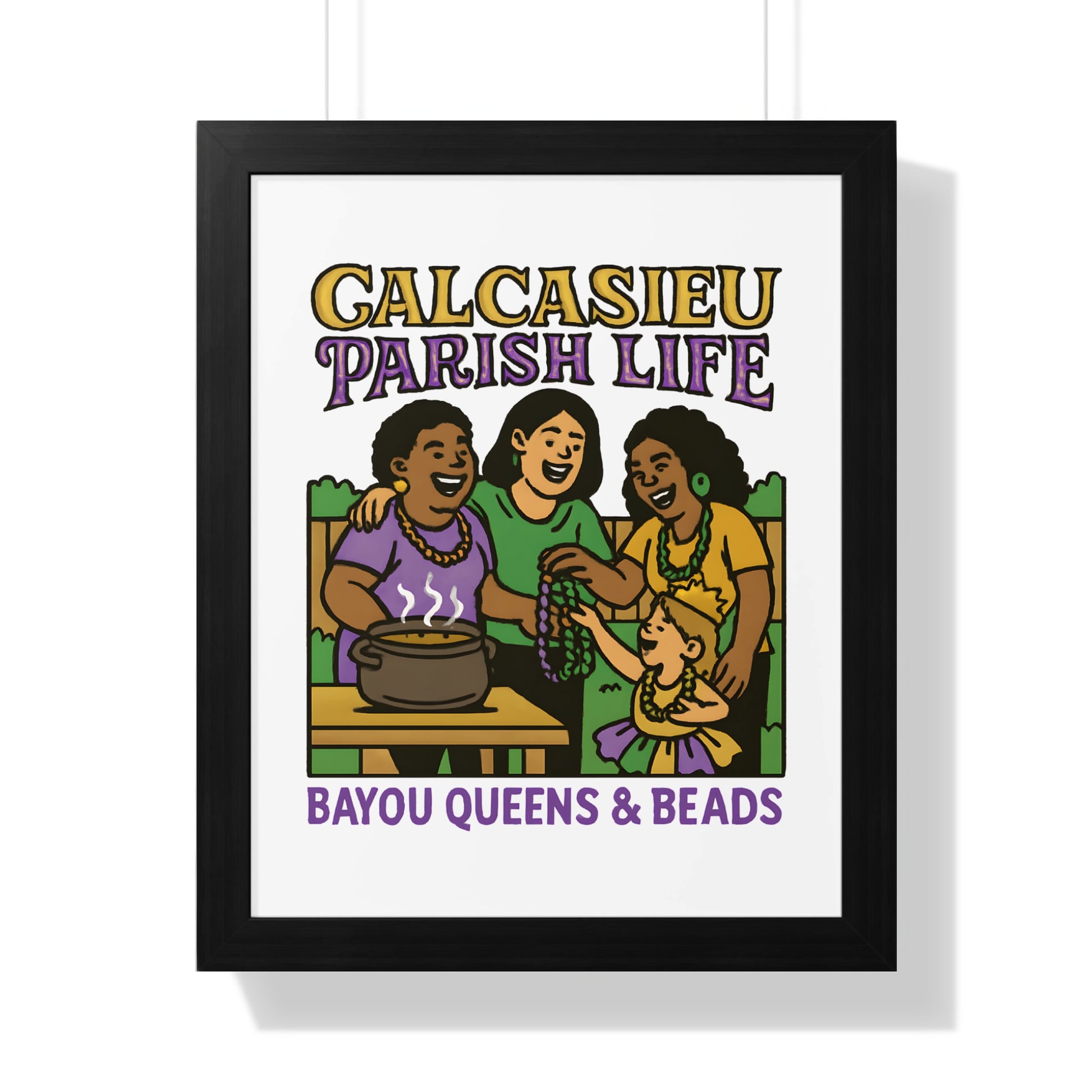 Calcasieu Parish Life Poster, Bayou Queens and Beads, Colorful Framed Art, Louisiana Culture Wall Decor, Unique Gift Idea