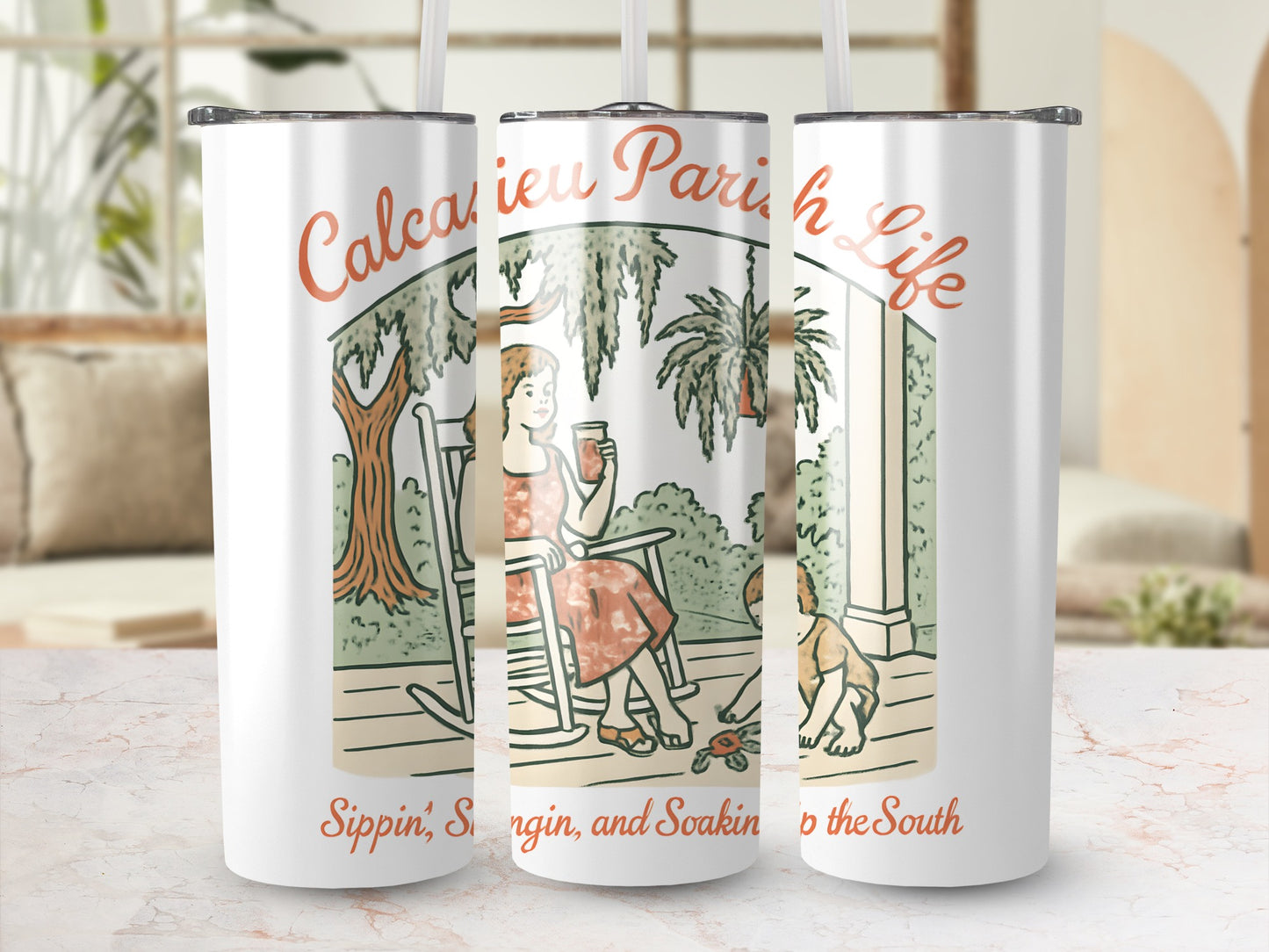 Illustrated Tumbler Cups, Southern Lifestyle Design, Custom Art Beverage Container, Unique Gift Idea