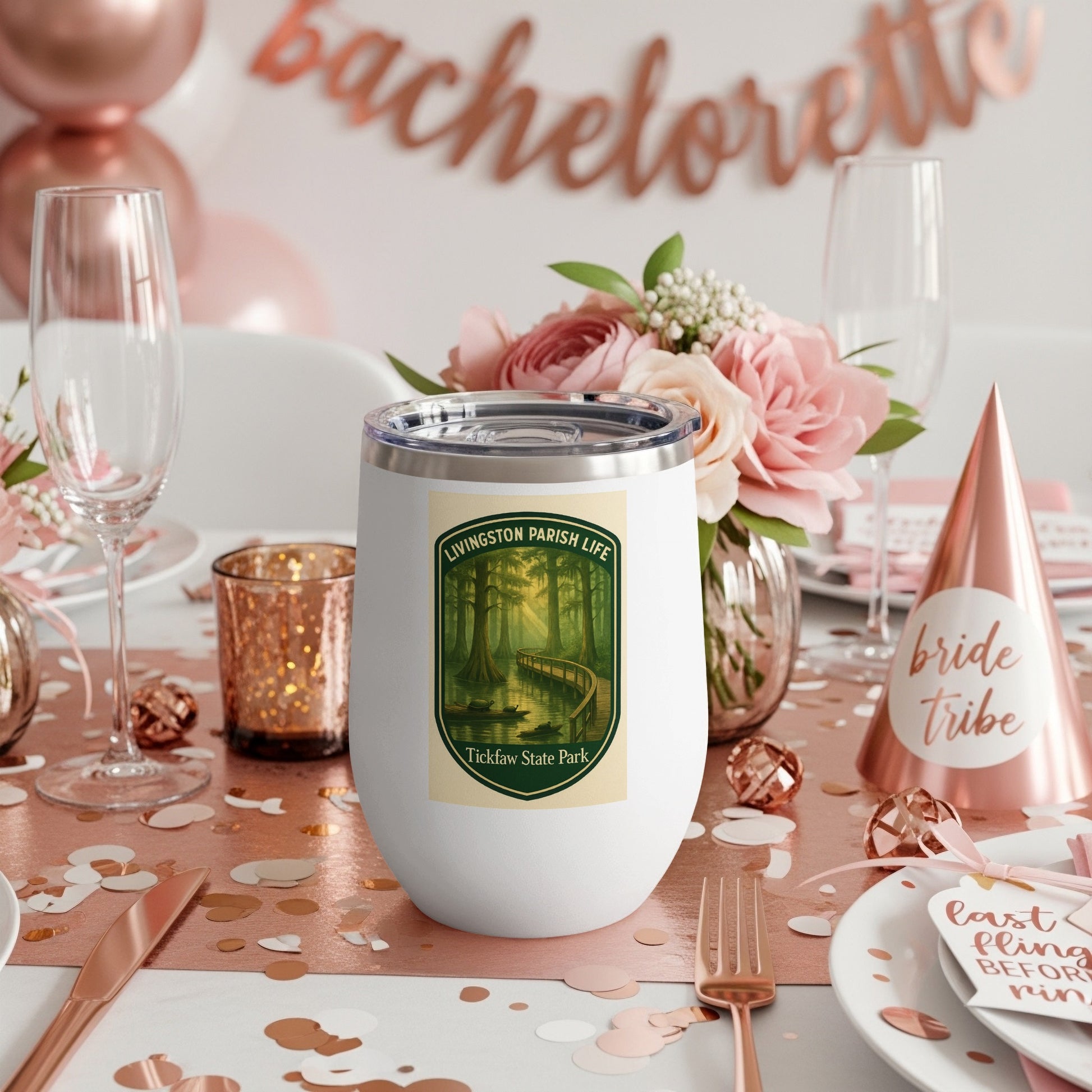 Bachelorette Party Tumbler, Stainless Steel Insulated Cup, Custom Livingston Parish Design, Bride Tribe Gift