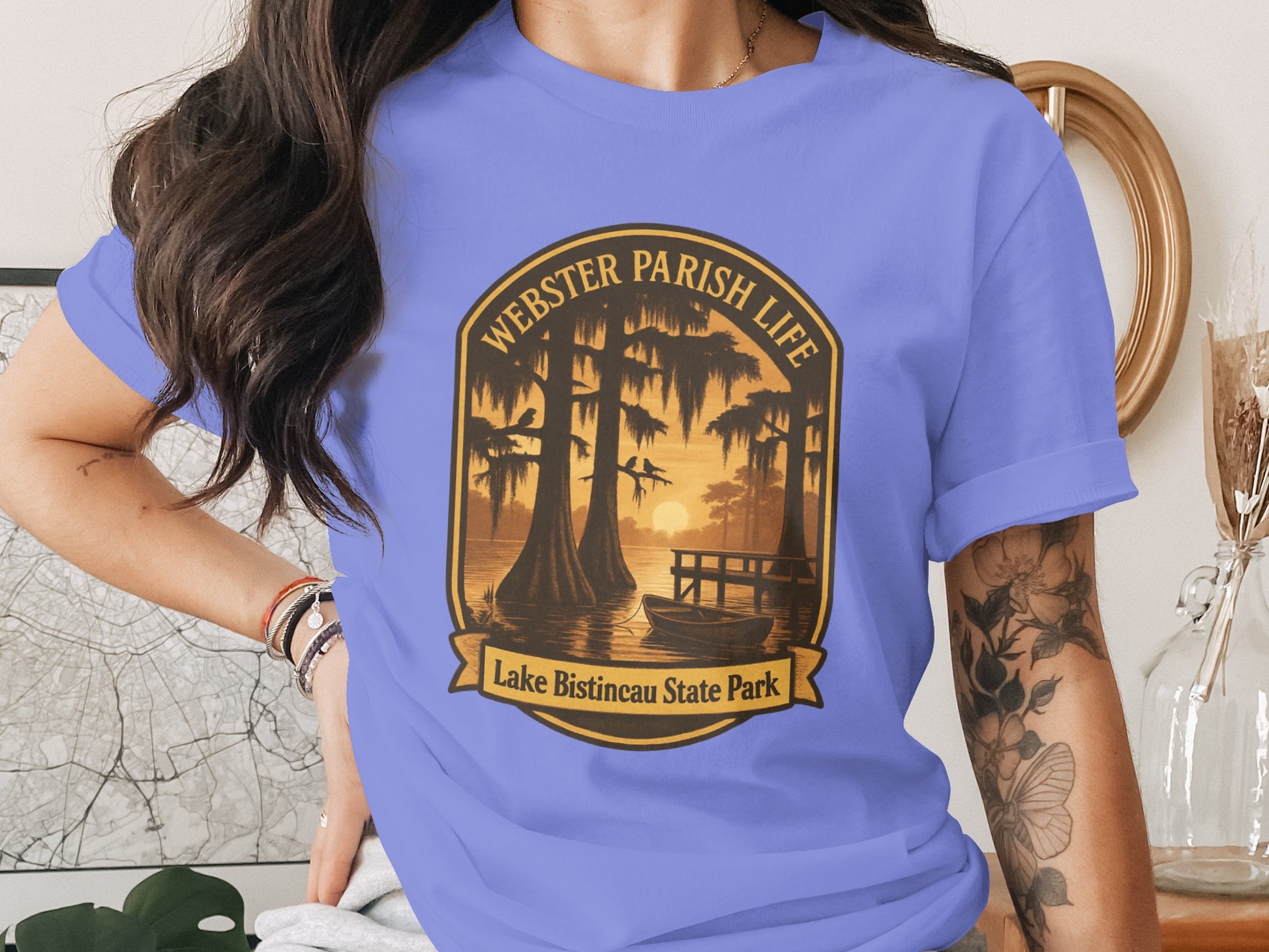 Webster Parish Life Graphic T-Shirt, Lake Bistineau State Park Sunset Design, Louisiana Inspired Casual Wear
