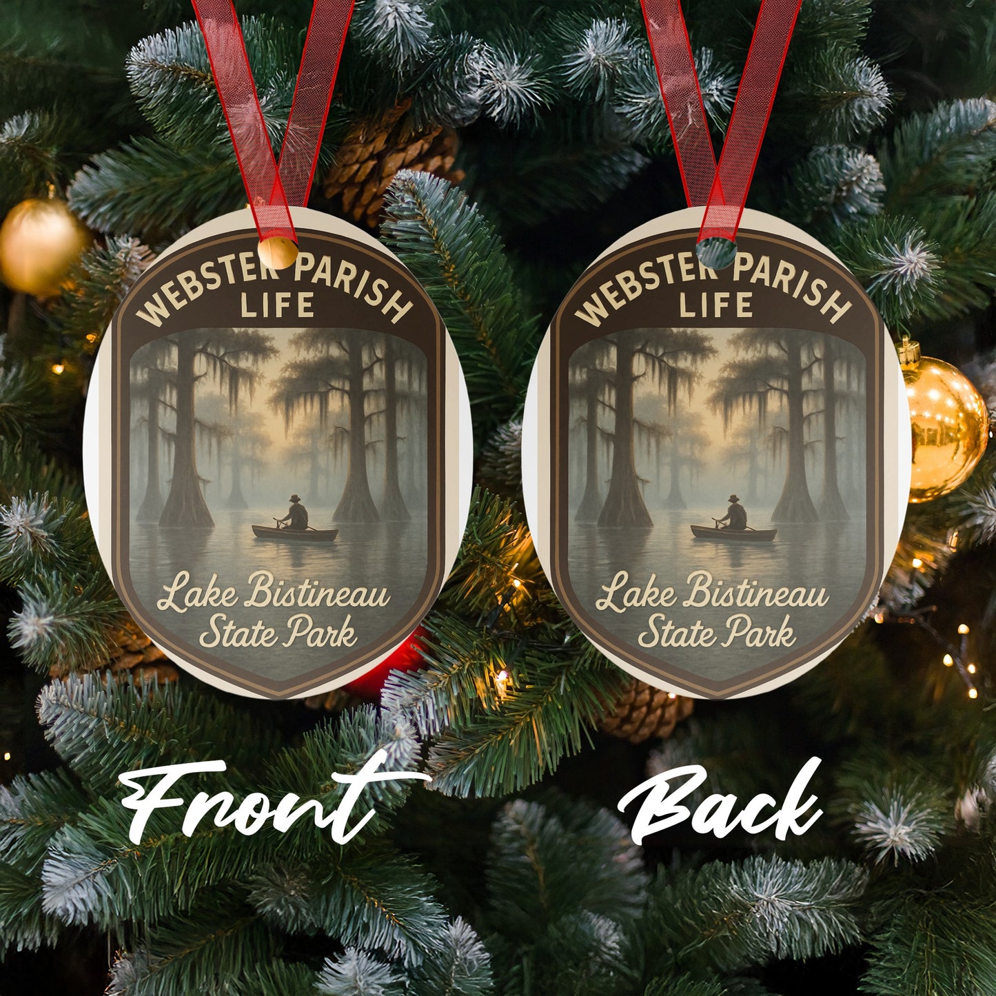 Webster Parish Life Custom Ornament, Lake Scene Double-Sided Holiday Decoration, Festive Christmas Tree Decor, Unique Gift Idea