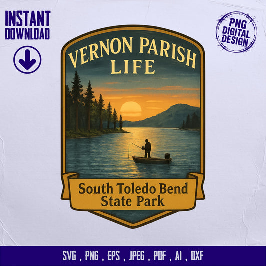Vernon Parish Life South Toledo Bend State Park Digital Download, Sunset Fishing Scene SVG, PNG, EPS