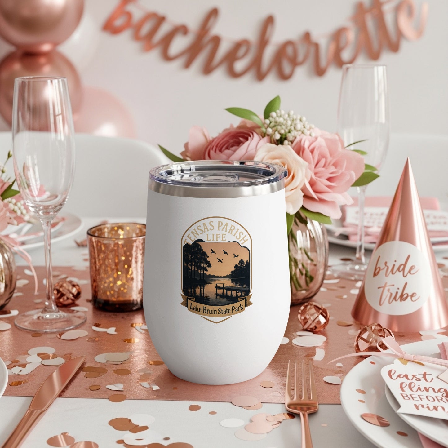 Bachelorette Party Tumbler, Custom Lake Bruin State Park Design, Insulated Travel Mug, Bride Tribe Gift