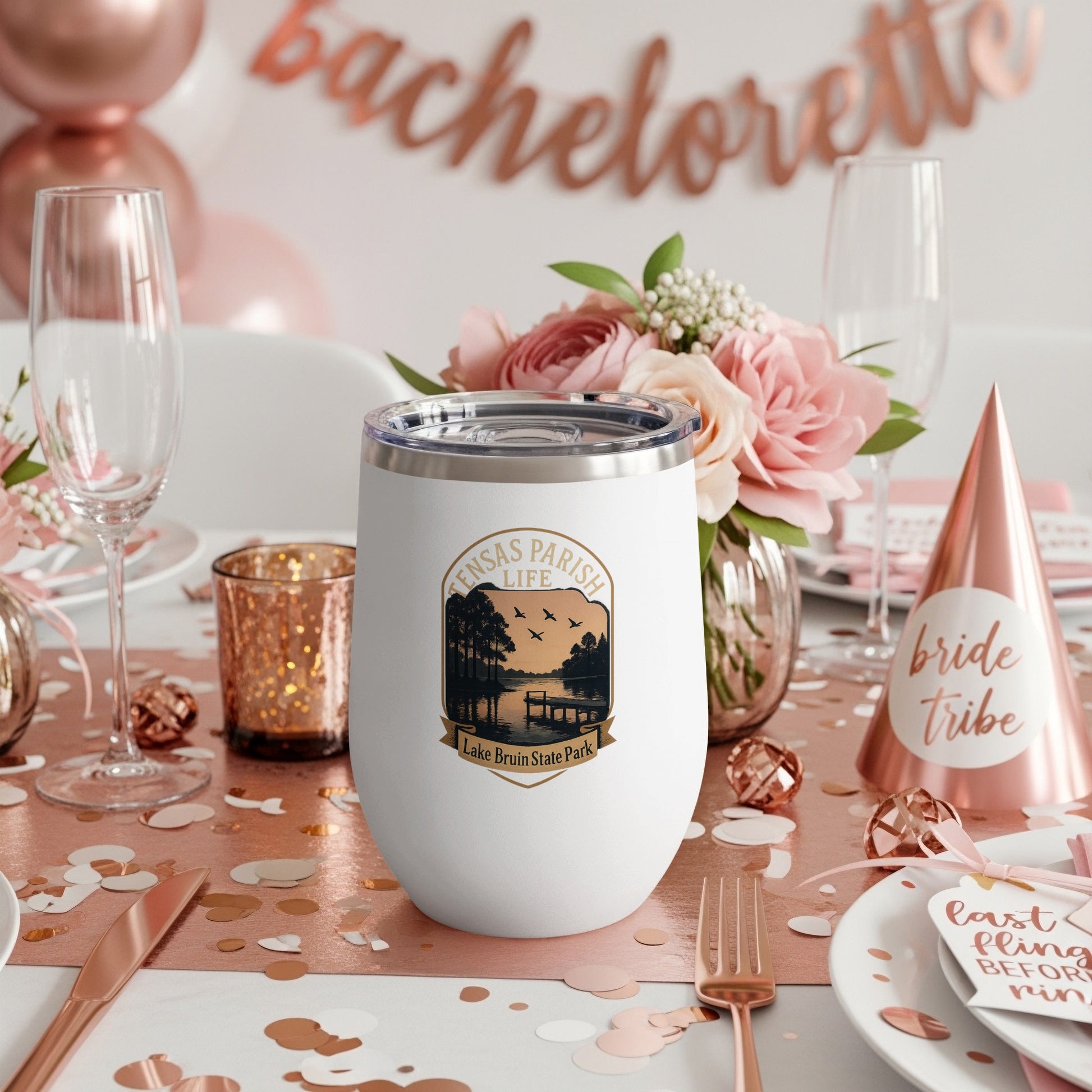 Bachelorette Party Tumbler, Custom Lake Bruin State Park Design, Insulated Travel Mug, Bride Tribe Gift