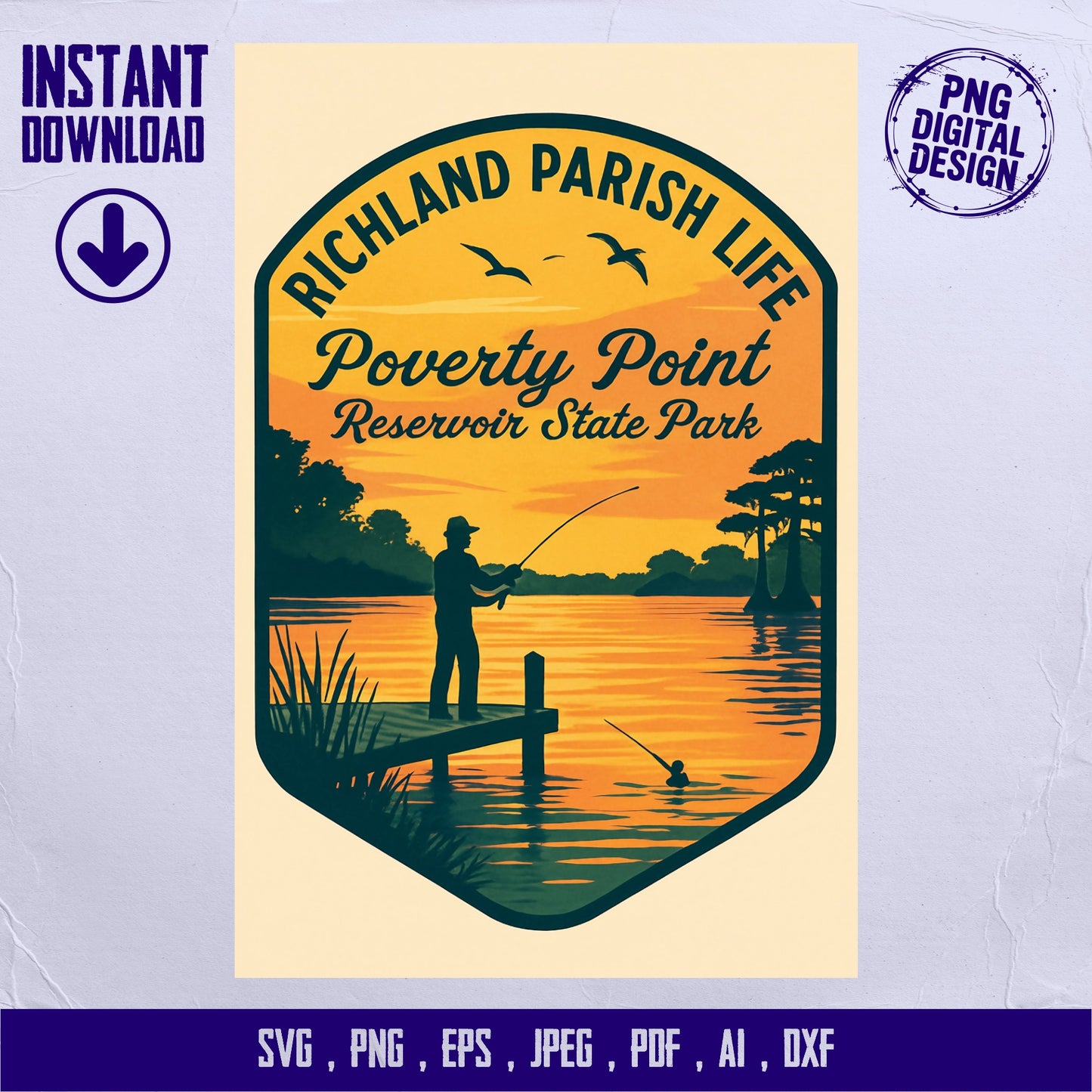 Richland Parish Life SVG, Poverty Point Reservoir State Park Fishing Digital Download, Sunset Lake View Graphic, Outdoor Nature Clipart.