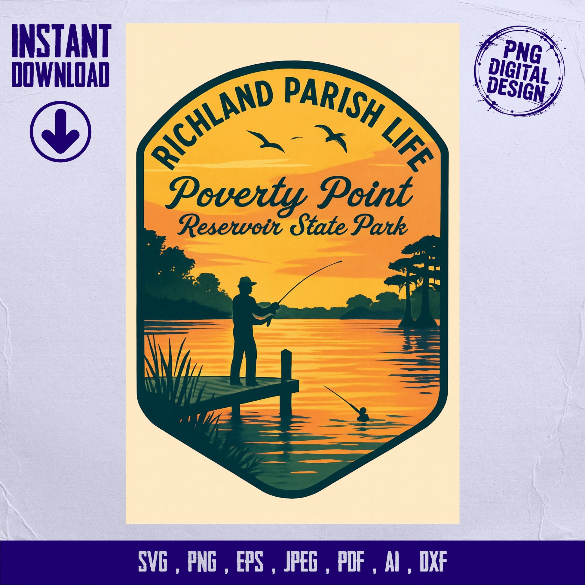 Richland Parish Life SVG, Poverty Point Reservoir State Park Fishing Digital Download, Sunset Lake View Graphic, Outdoor Nature Clipart.
