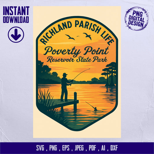 Richland Parish Life SVG, Poverty Point Reservoir State Park Fishing Digital Download, Sunset Lake View Graphic, Outdoor Nature Clipart.