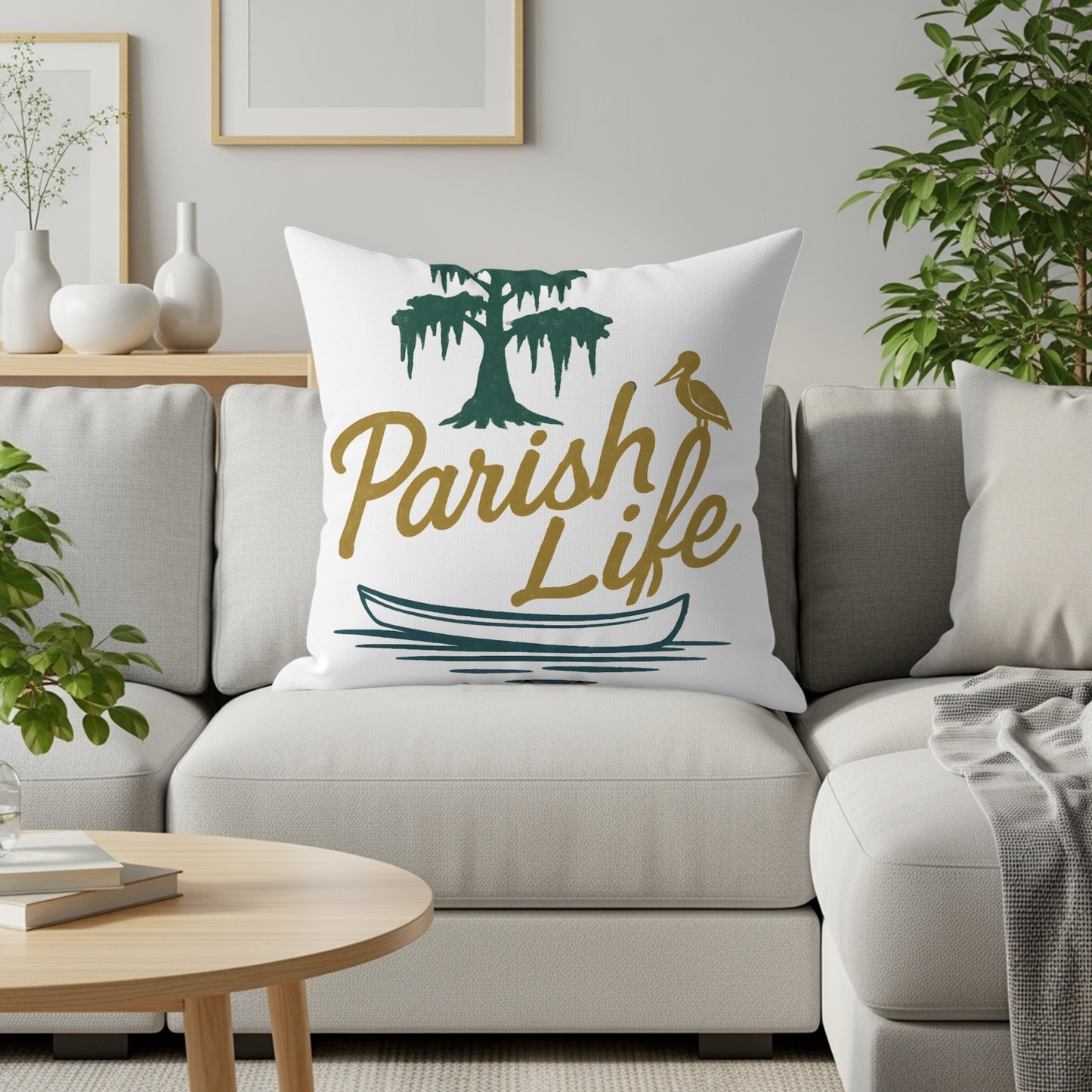 Parish Life Tree Canoe and Bird Design Pillow product