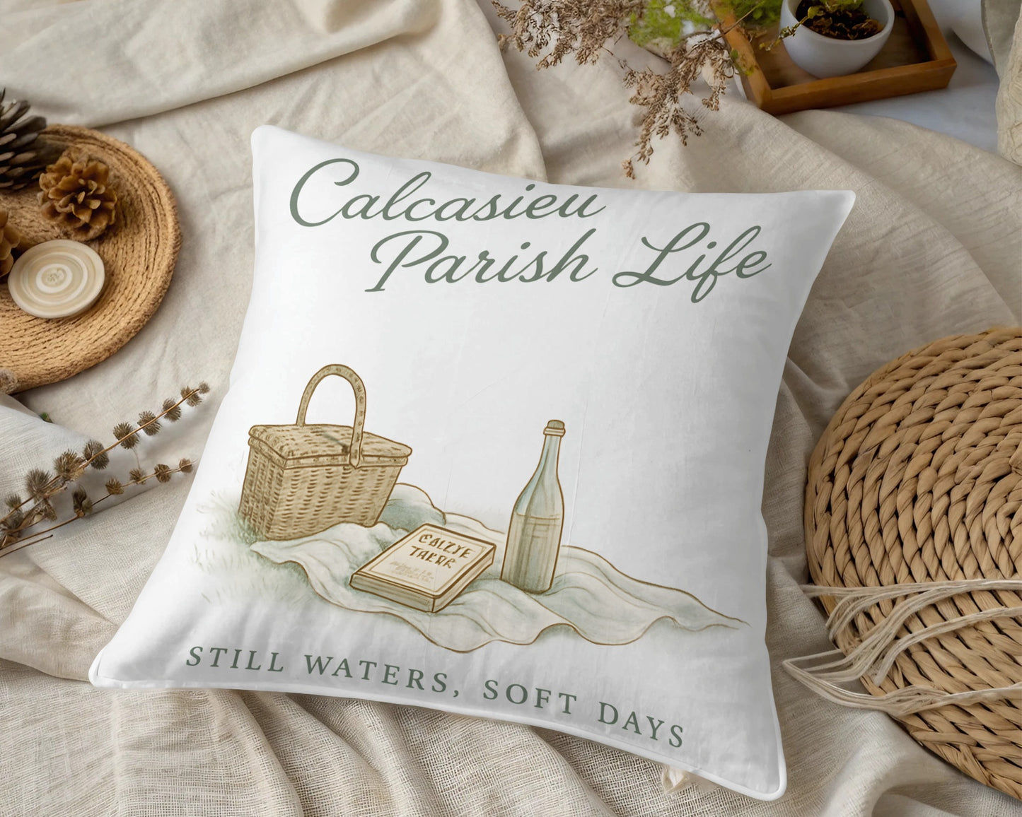 Calcasieu Parish Life Throw Pillow, Rustic Home Decor, Farmhouse Style Cushion, Decorative Pillow with Nature Print, Soft Accent Pillow