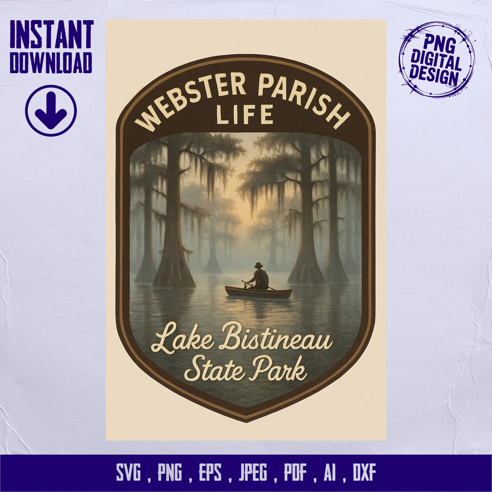 Lake Bistineau State Park svg, Webster Parish Life Digital Download, Fishing Boat Scenic Landscape, Instant png, eps, jpeg, pdf, ai, dxf.