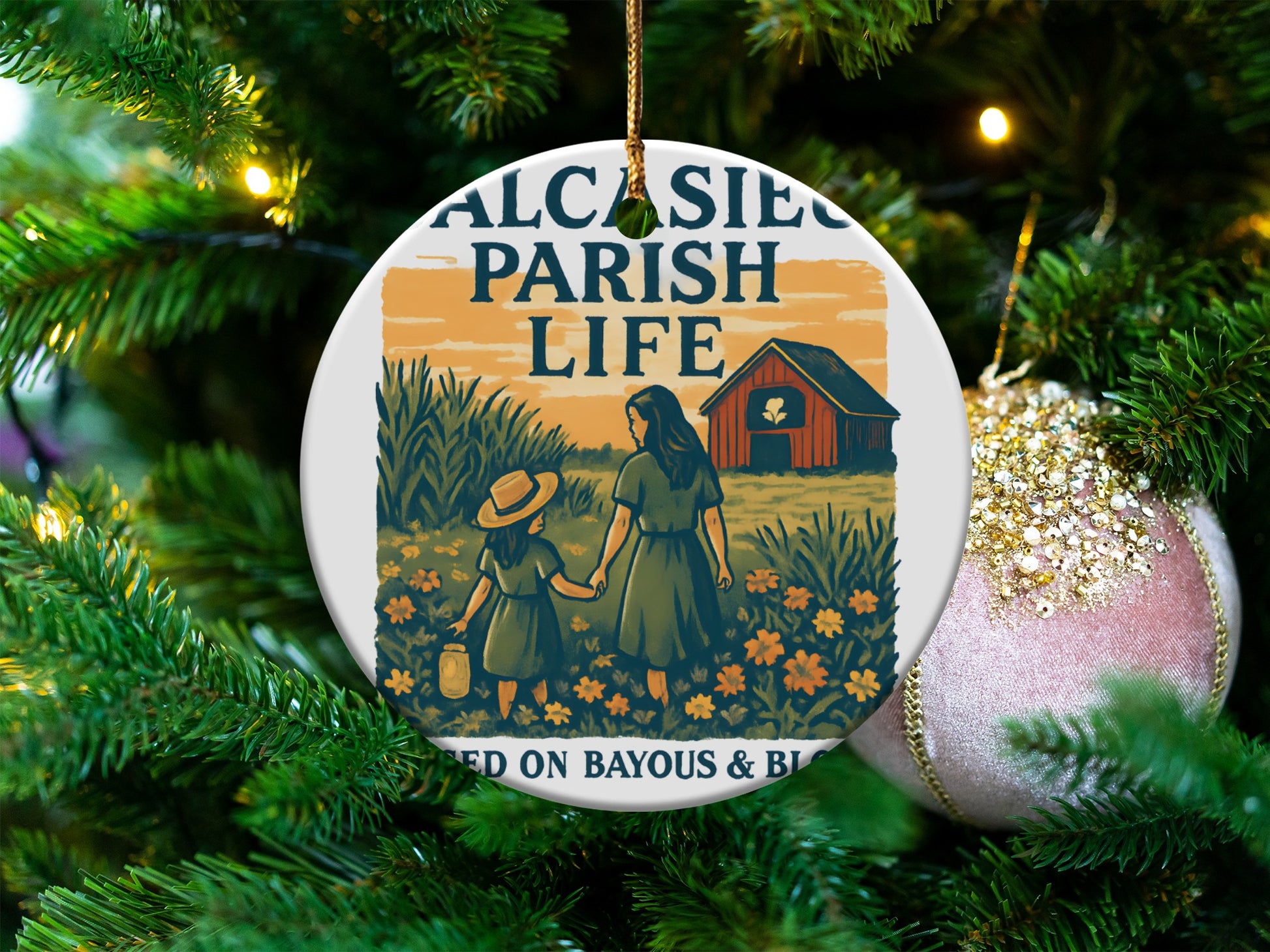 Calcasieu Parish Life Christmas Ornament, Rustic Farmhouse Decor, Southern Style Holiday Tree Decoration, Festive Winter Hanging