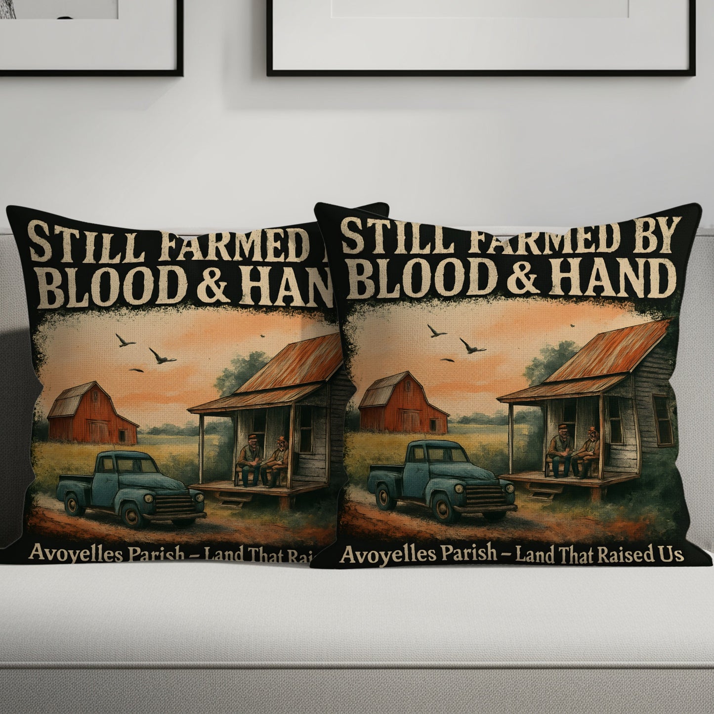 Still Farmed By Blood and Hand Throw Pillow product type