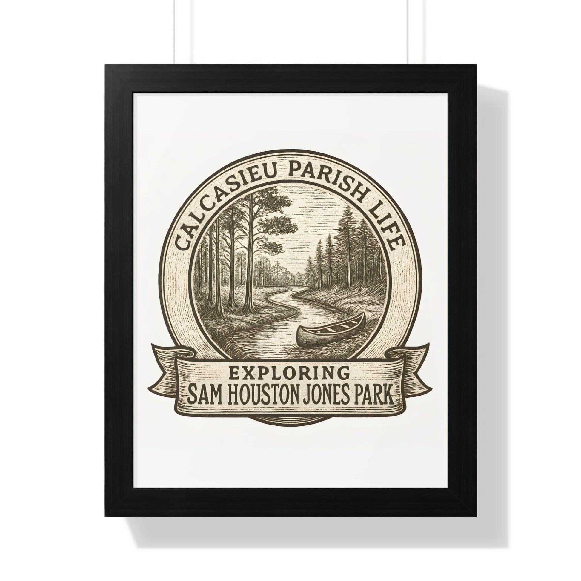 Calcasieu Parish Life, Sam Houston Jones Park Exploring, Vintage Style Framed Art Print, Wall Decor