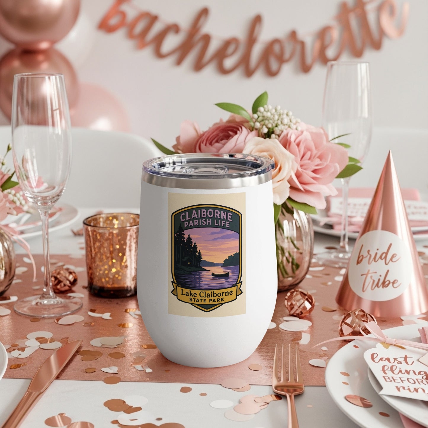 Bachelorette Party Tumbler, Personalized Bridal Tribe Cup, Stainless Steel Insulated Mug, Custom Wedding Gift, Pink Rose Decor